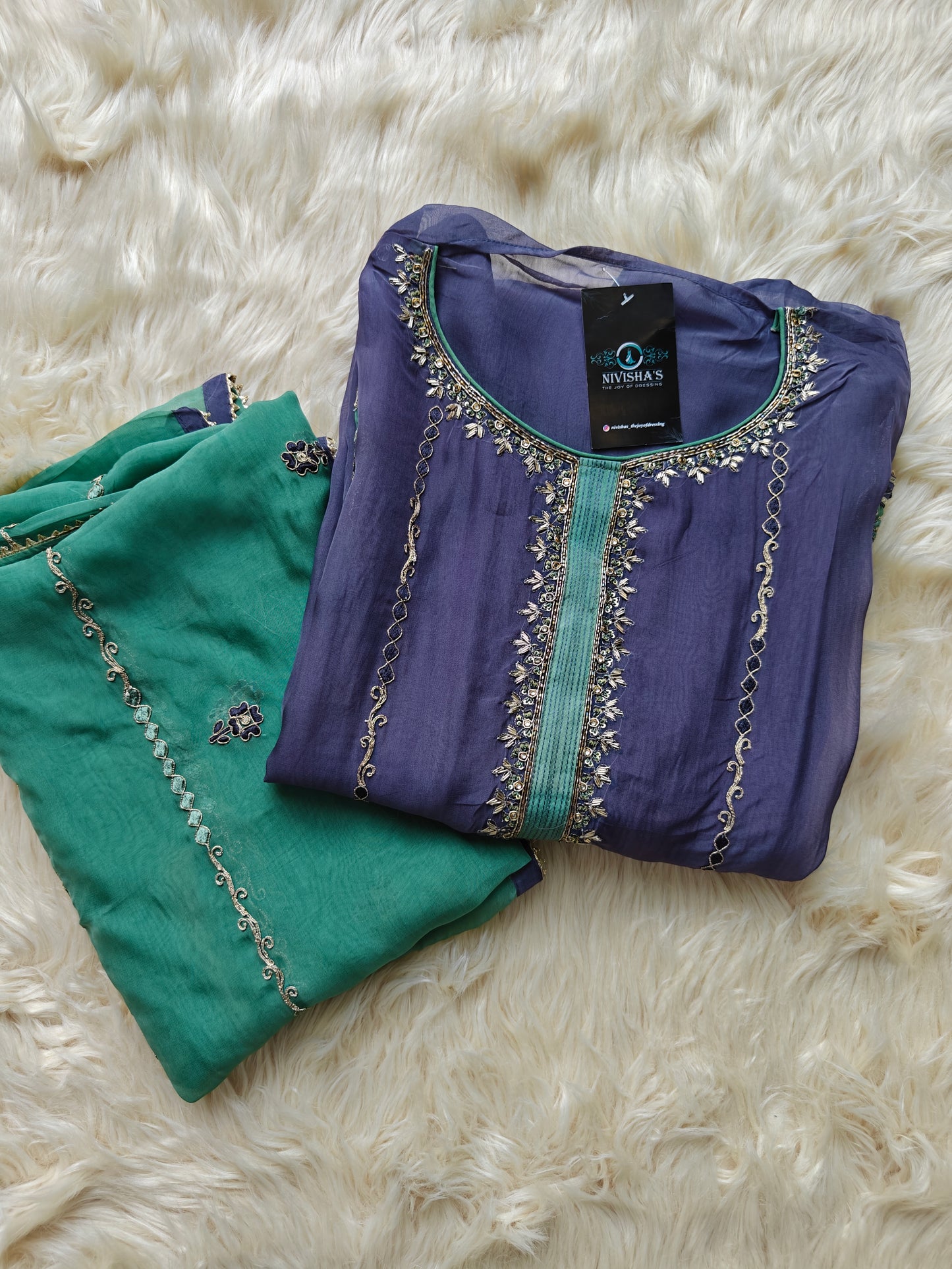 Sia – Slate Blue Unstitched Suit Set - Nivisha's