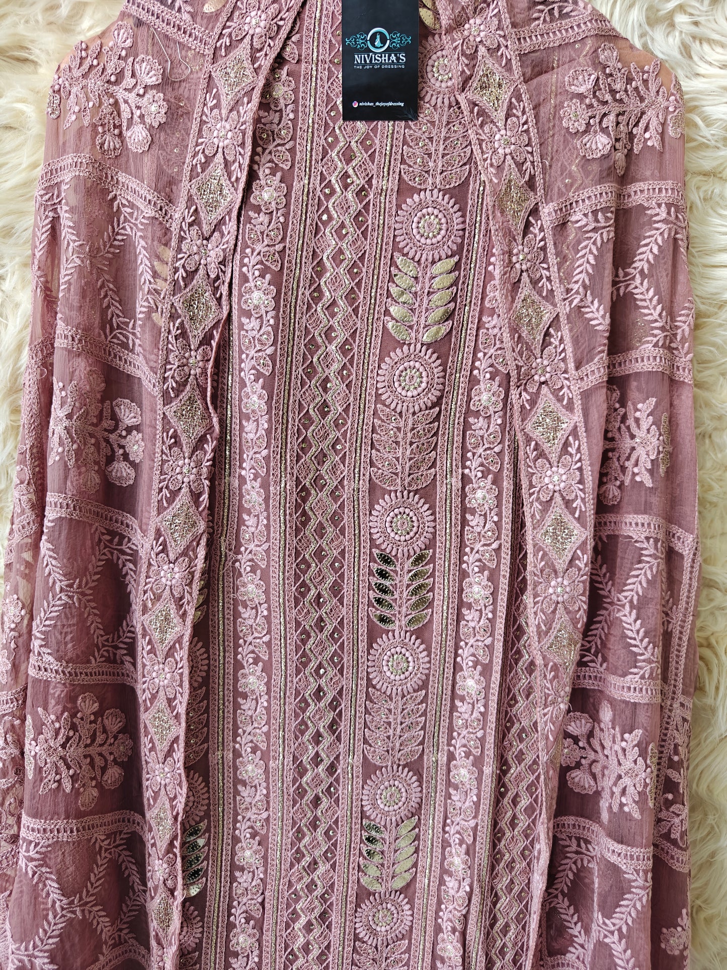 Iraya – Mauve Embroidered Georgette Unstitched Suit Set - Nivisha's