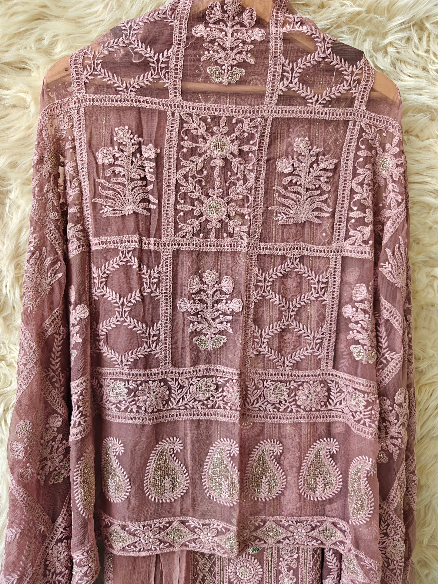 Iraya – Mauve Embroidered Georgette Unstitched Suit Set - Nivisha's
