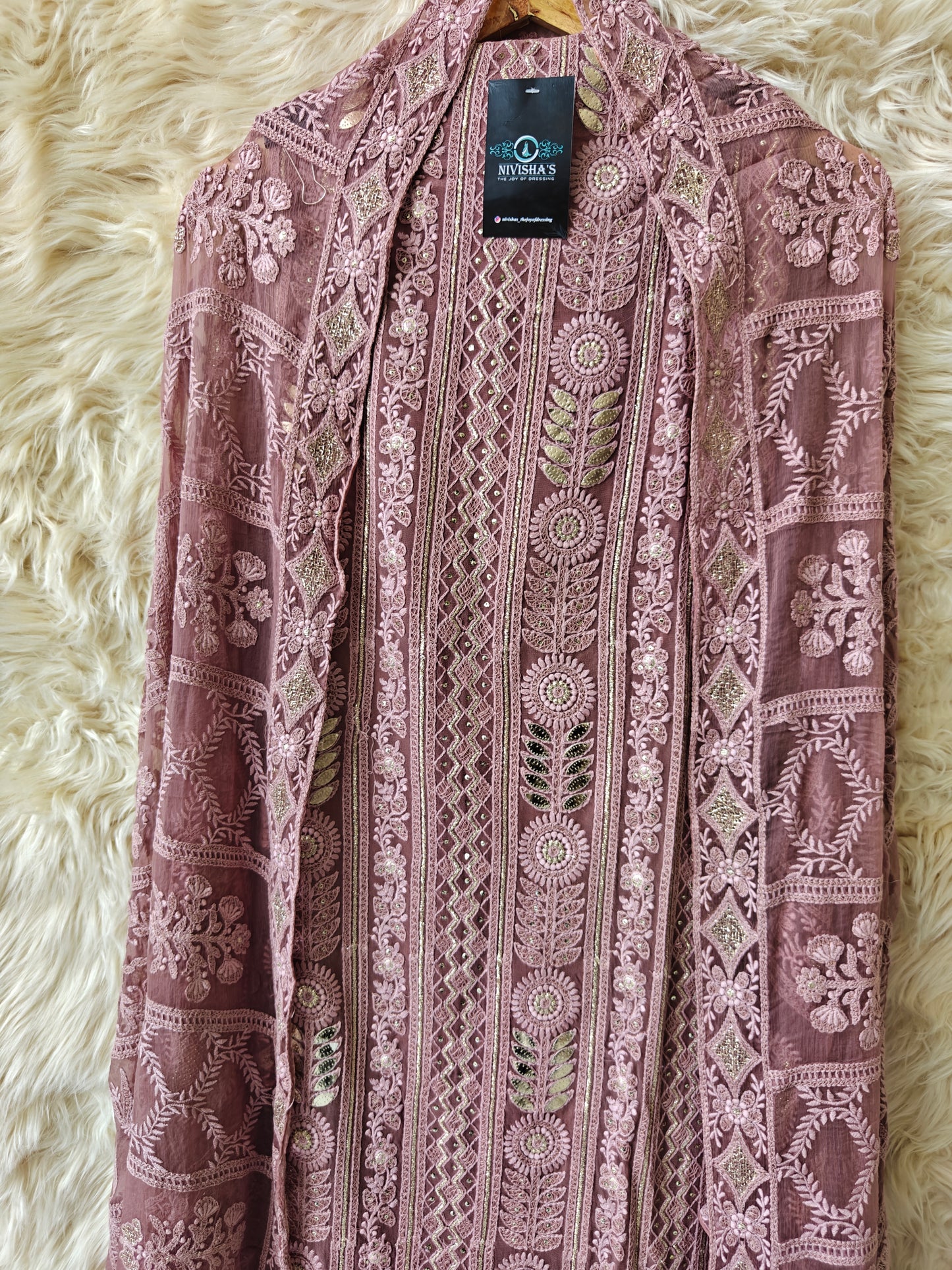 Iraya – Mauve Embroidered Georgette Unstitched Suit Set - Nivisha's