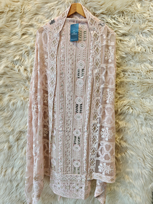 Serai – Blush Pink Embroidered Georgette Unstitched Suit Set - Nivisha's