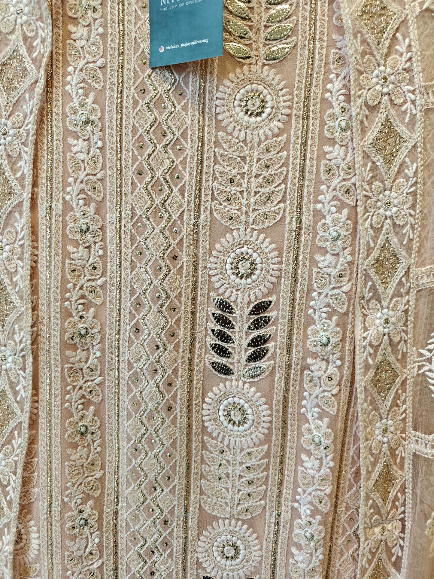 Serai – Blush Pink Embroidered Georgette Unstitched Suit Set - Nivisha's