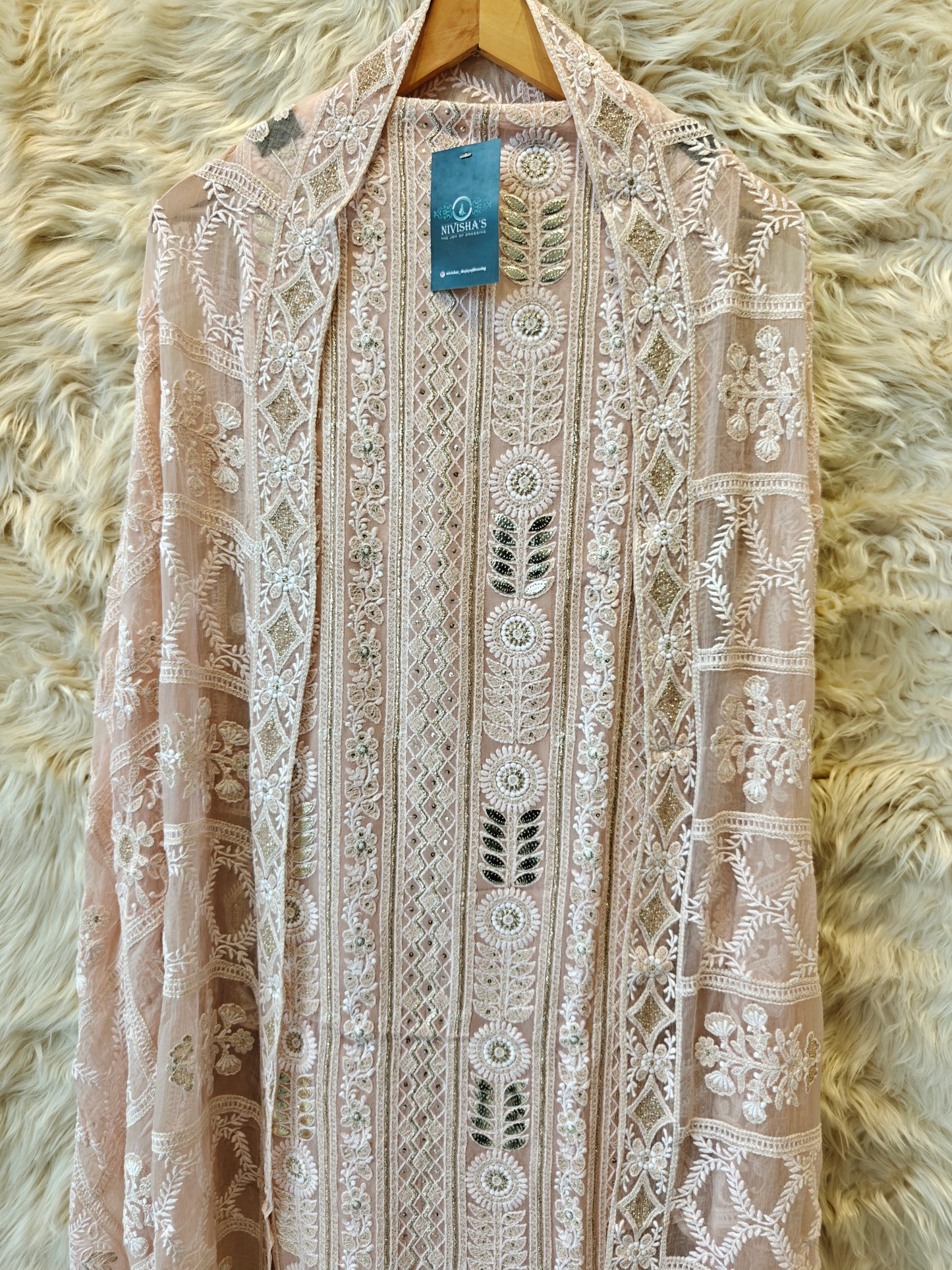 Serai – Blush Pink Embroidered Georgette Unstitched Suit Set - Nivisha's
