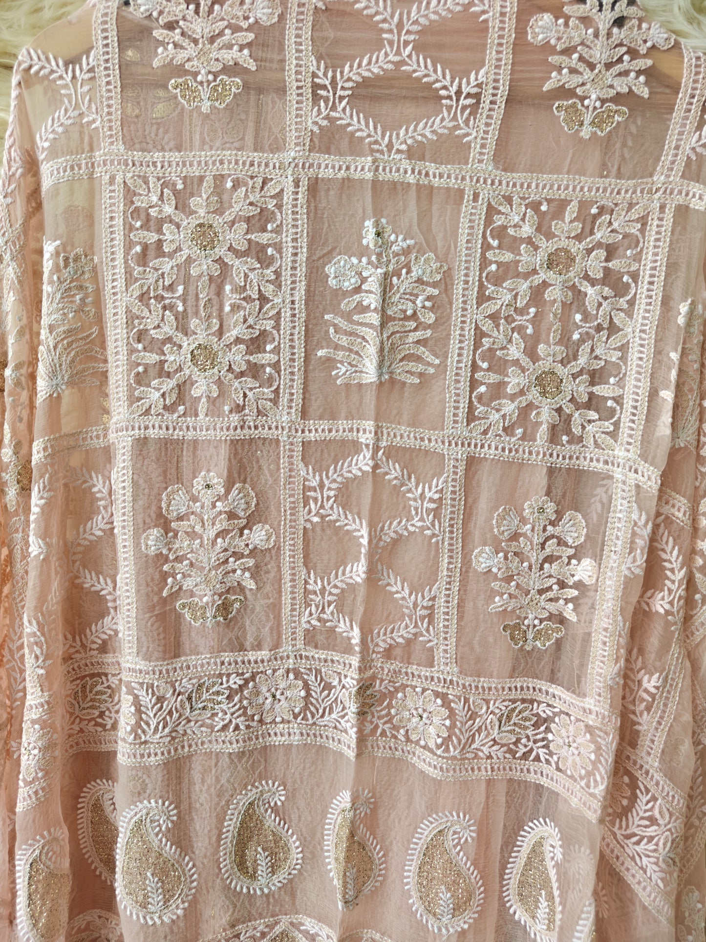 Serai – Blush Pink Embroidered Georgette Unstitched Suit Set - Nivisha's
