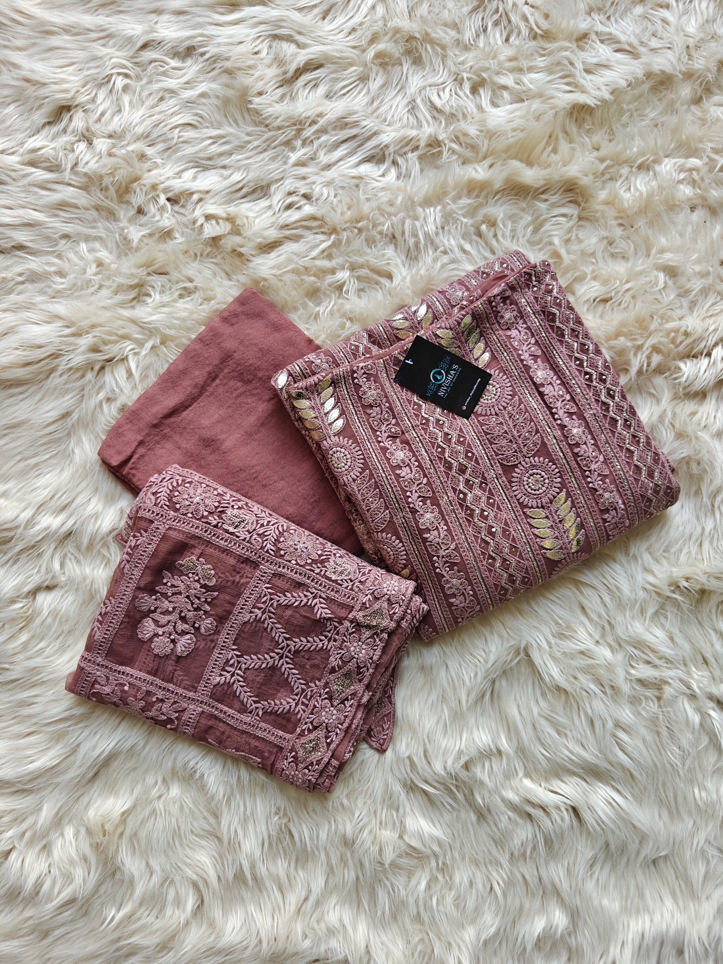 Iraya – Mauve Embroidered Georgette Unstitched Suit Set - Nivisha's