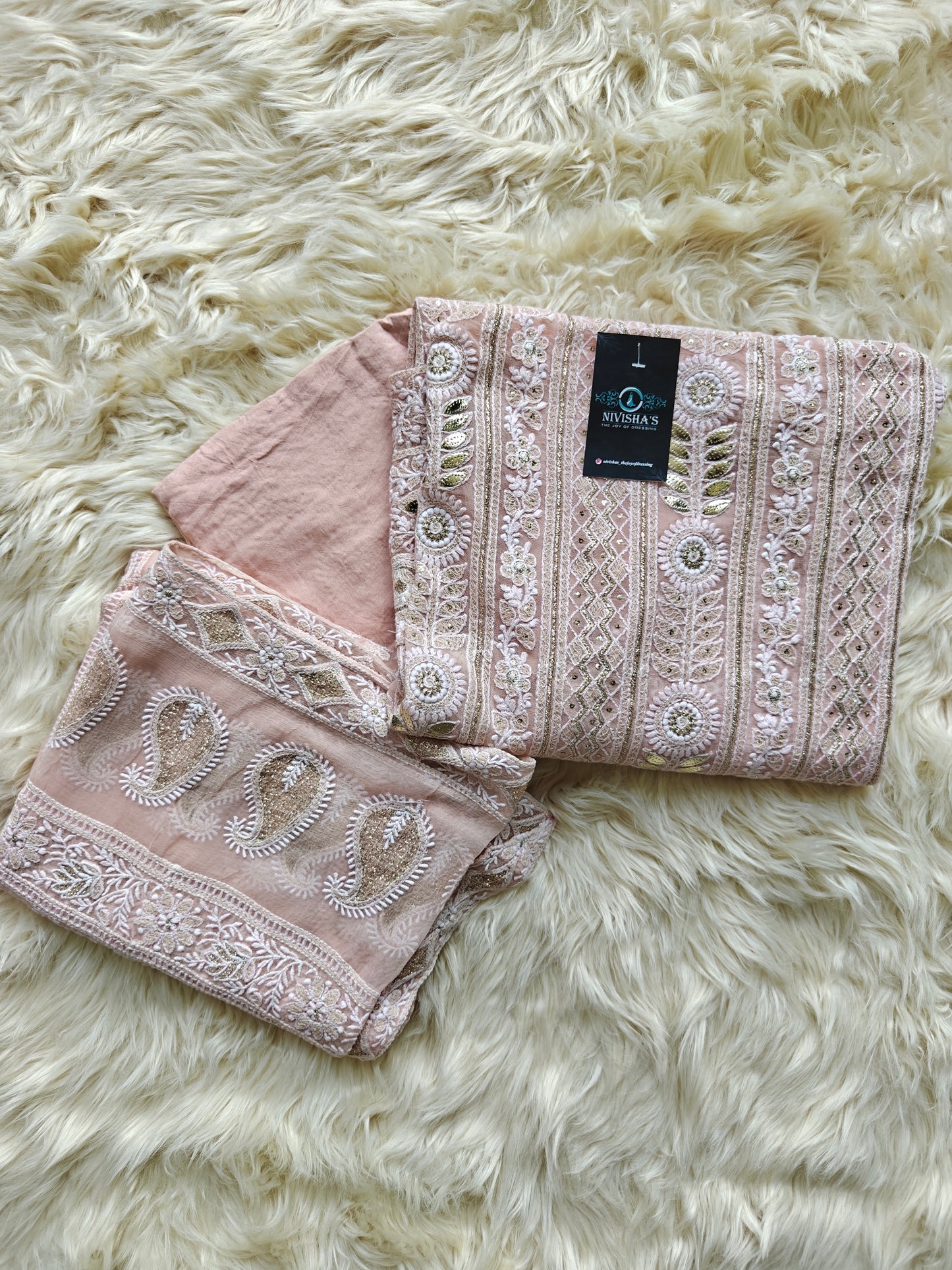 Serai – Blush Pink Embroidered Georgette Unstitched Suit Set - Nivisha's