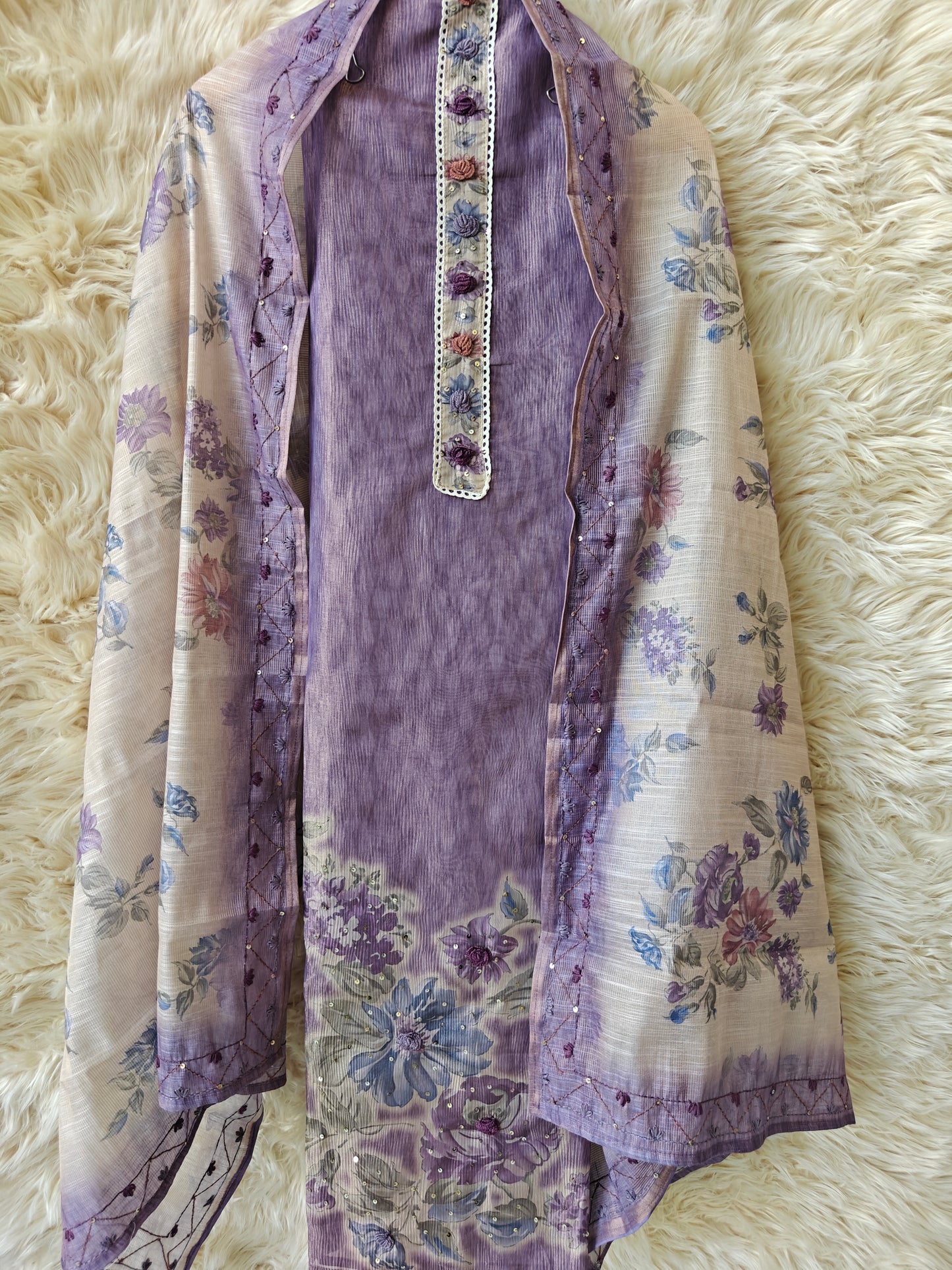 Lavender Whispers – Floral Embroidered Unstitched Suit Set