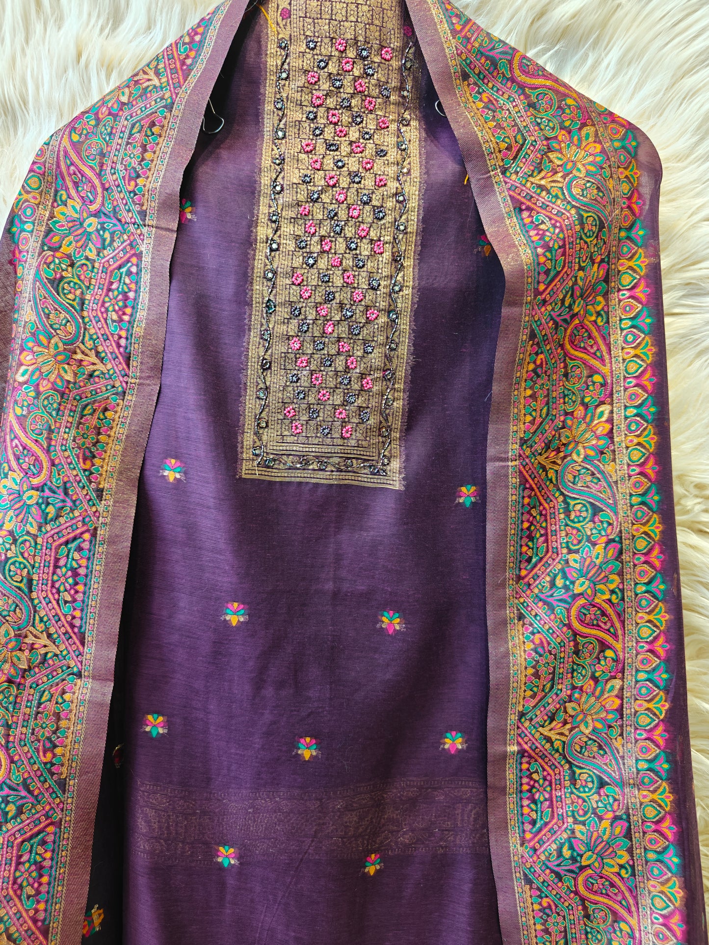 Royal Plum – Kashmiri Embroidered Unstitched Suit Set