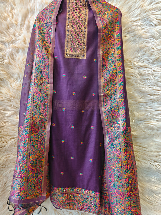 Royal Plum – Kashmiri Embroidered Unstitched Suit Set