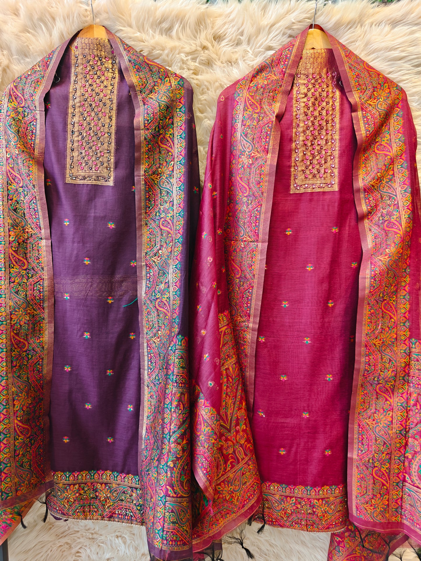 Wine Whisper – Kashmiri Weave Embroidered Unstitched Suit Set