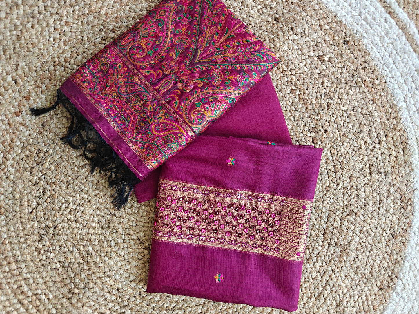 Wine Whisper – Kashmiri Weave Embroidered Unstitched Suit Set