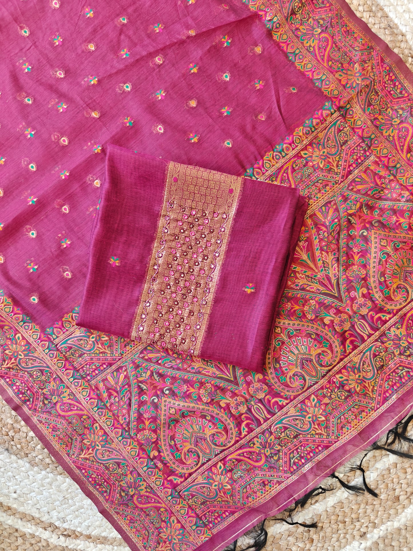 Wine Whisper – Kashmiri Weave Embroidered Unstitched Suit Set