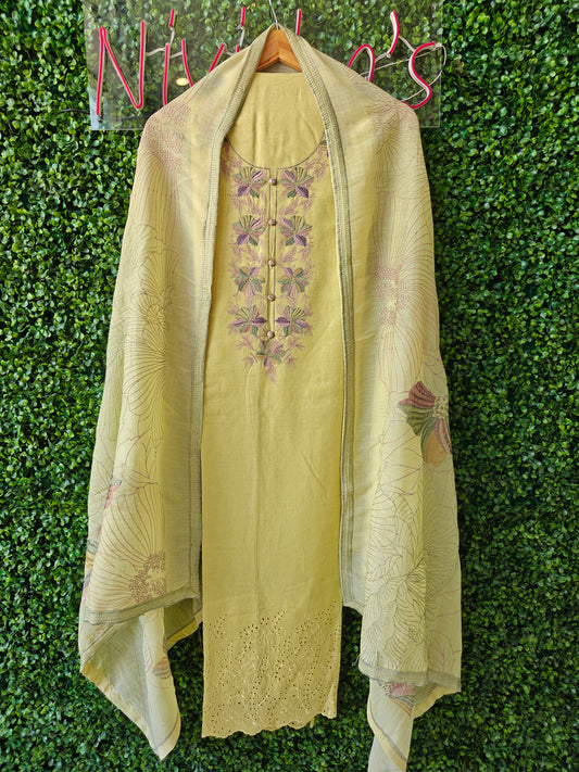 Golden Jasmine – Floral Embroidered Unstitched Suit Set