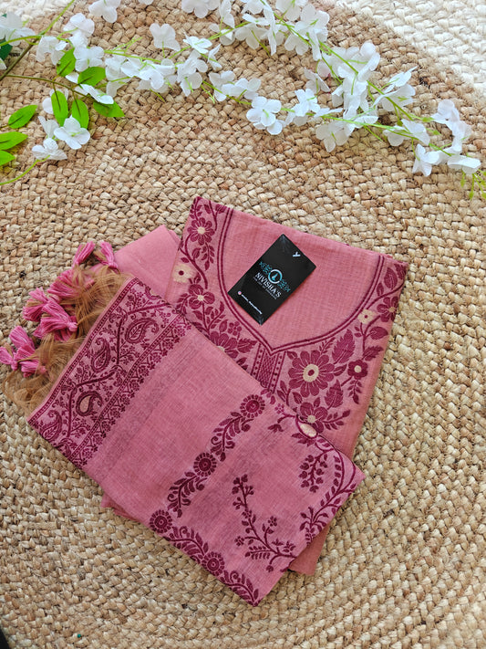 Blush Reverie – Threaded Bloom Unstitched Suit Set
