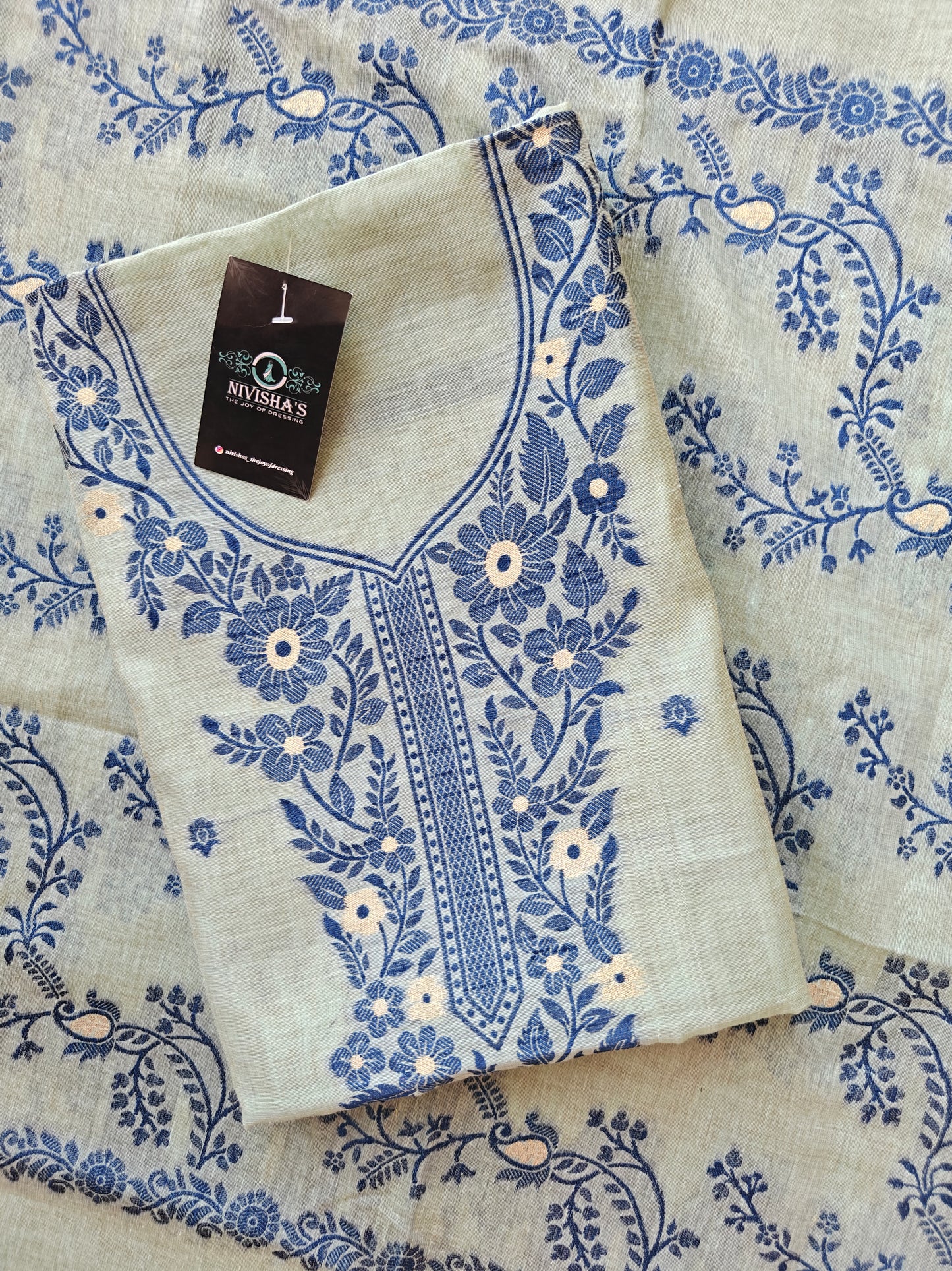 Azure Whispers – Threaded Bloom Unstitched Suit Set