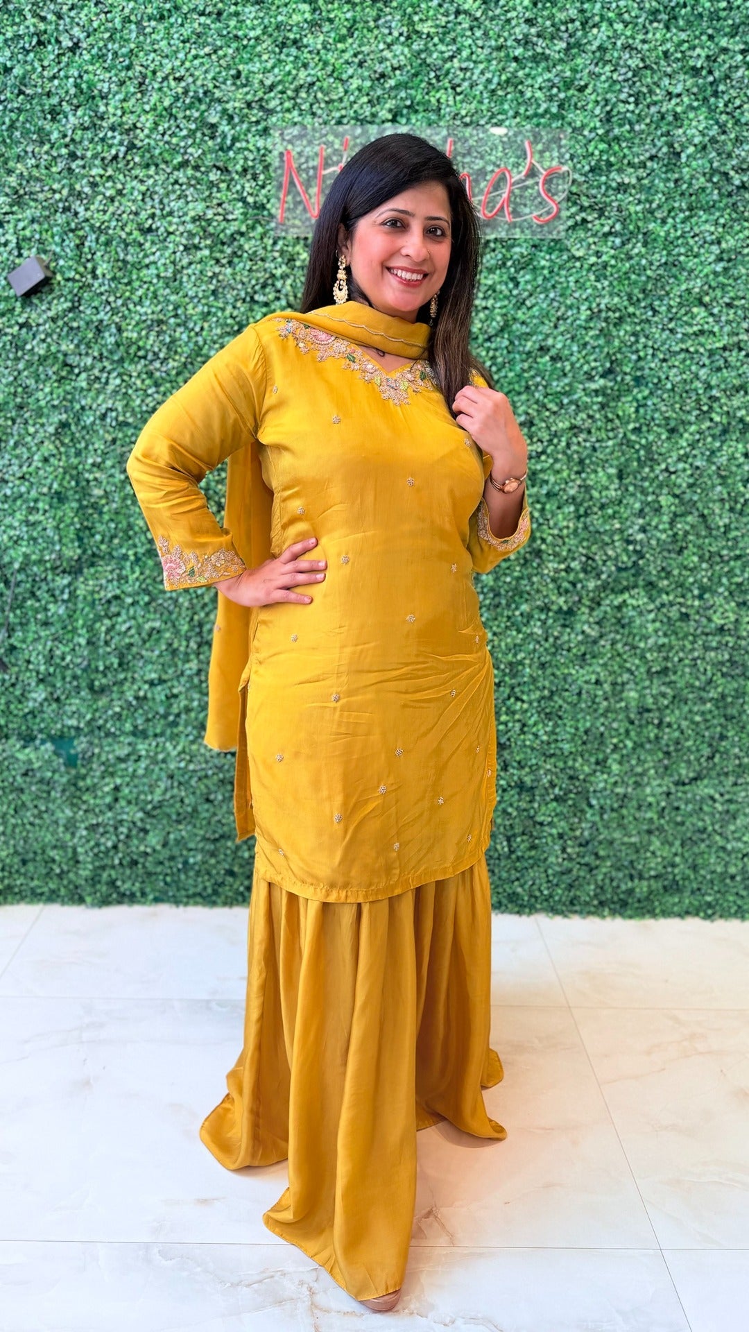 Zelina Mustard – Handcrafted Sharara Set