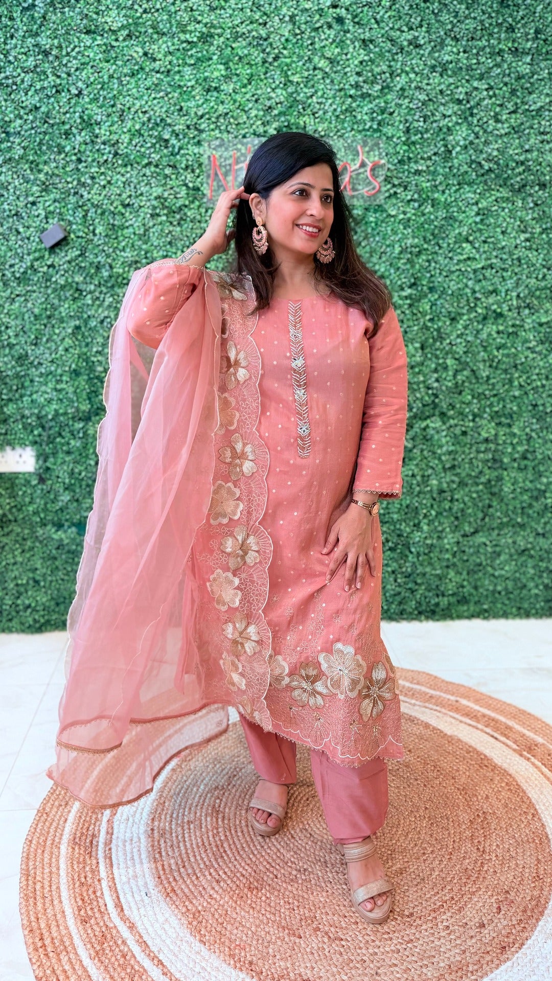 Amaira Blush – Embroidered Organza Suit Set