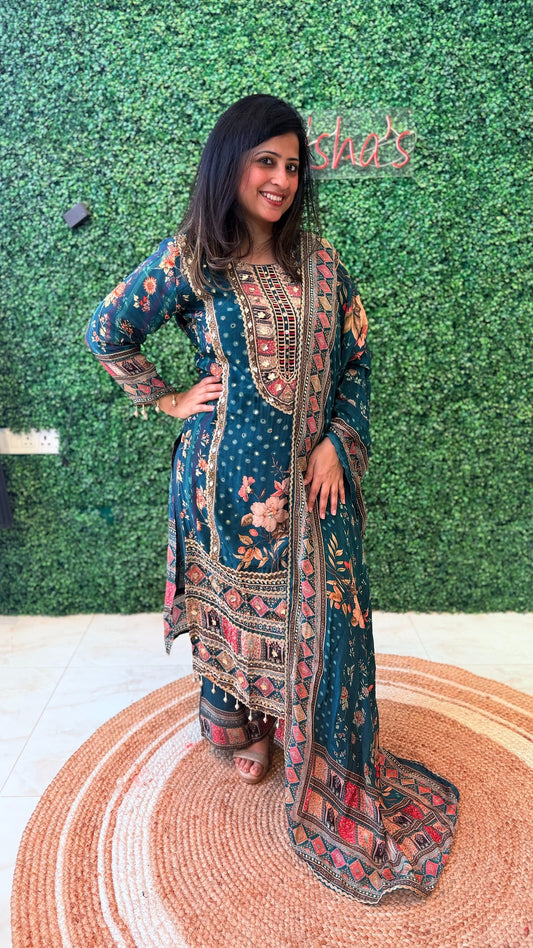 Teal Noorvista Stitched Suit Set