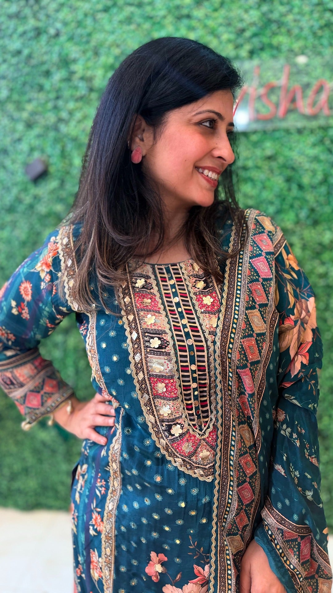 Teal Noorvista Stitched Suit Set