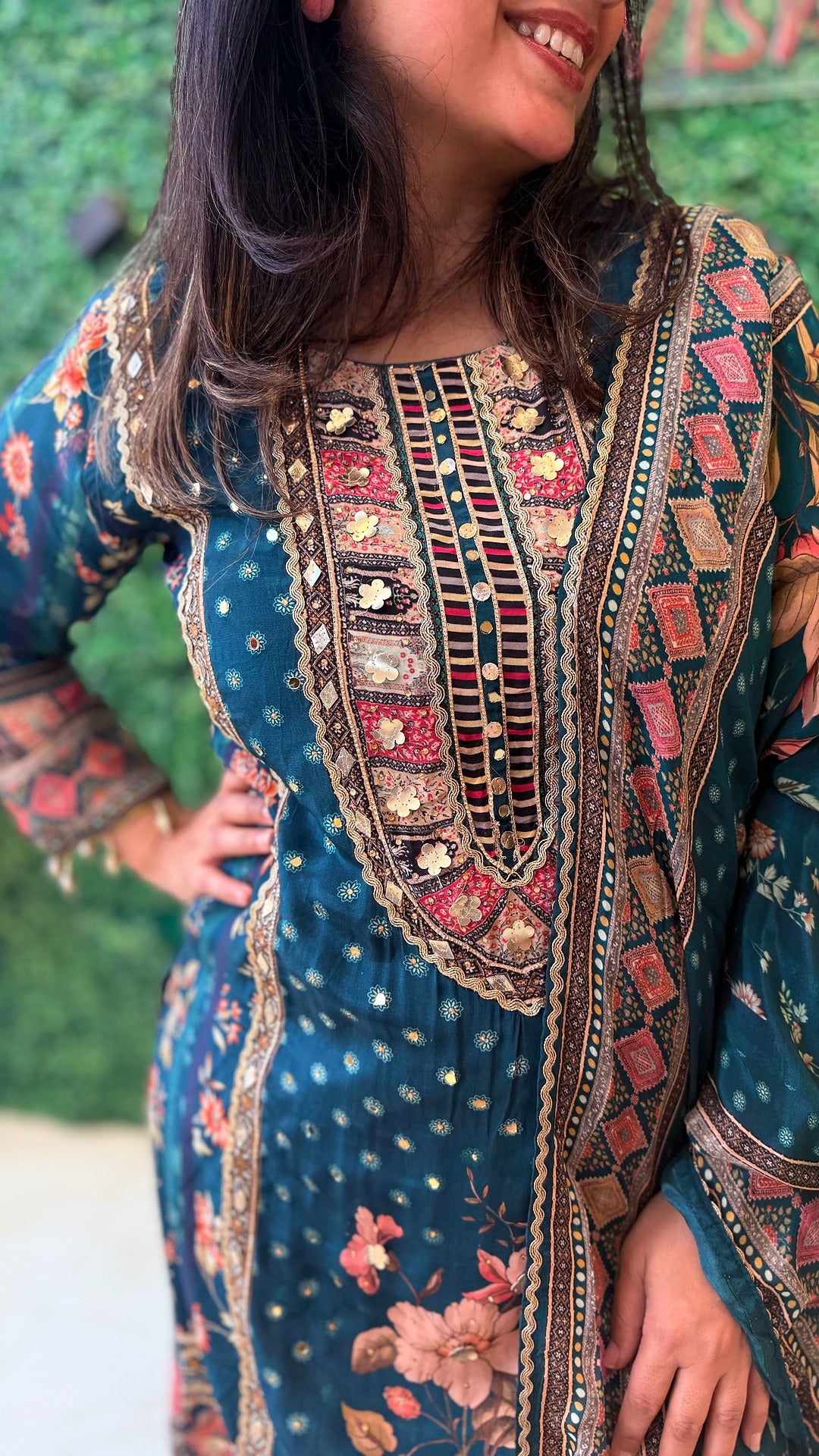 Teal Noorvista Stitched Suit Set