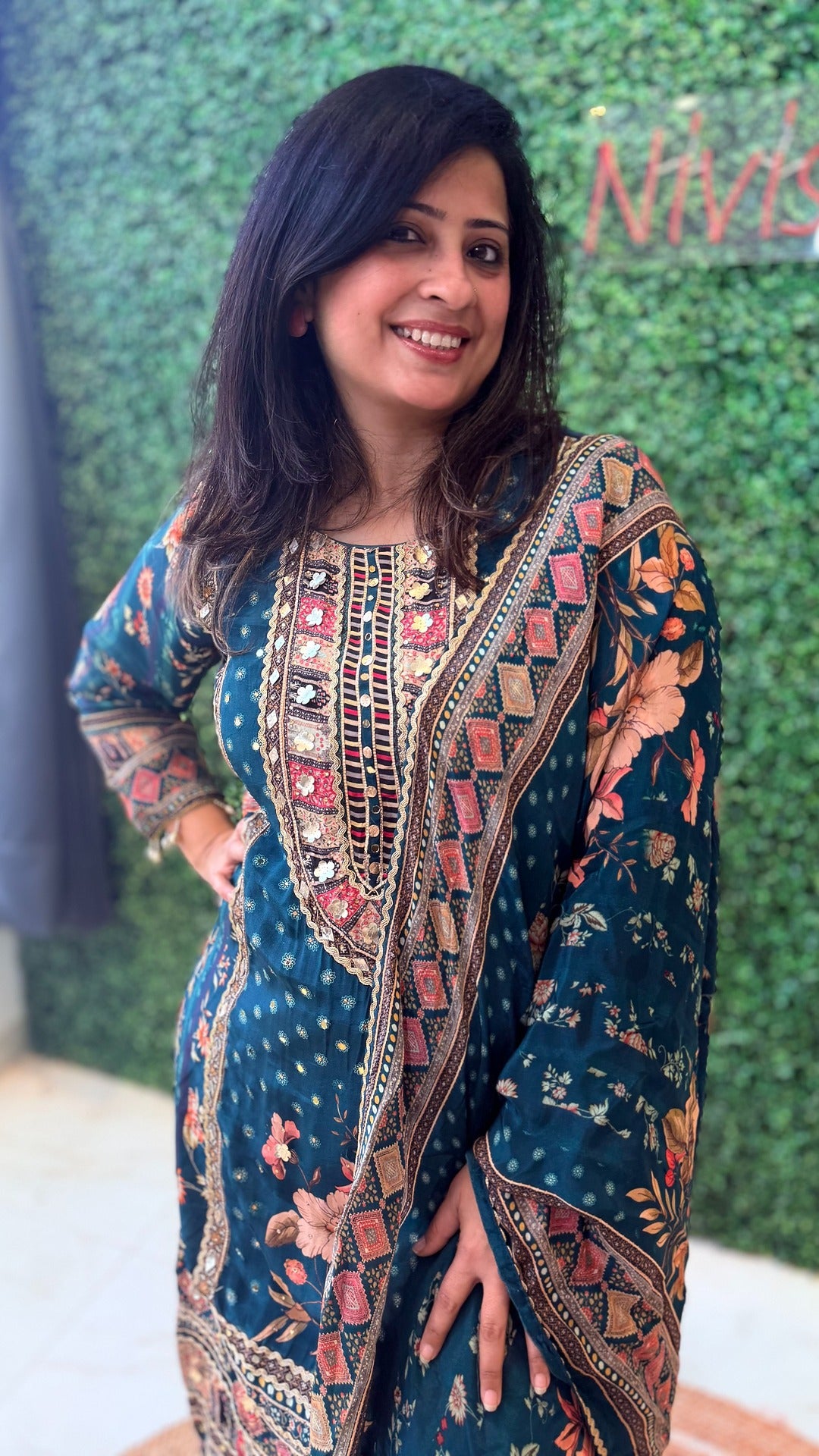 Teal Noorvista Stitched Suit Set