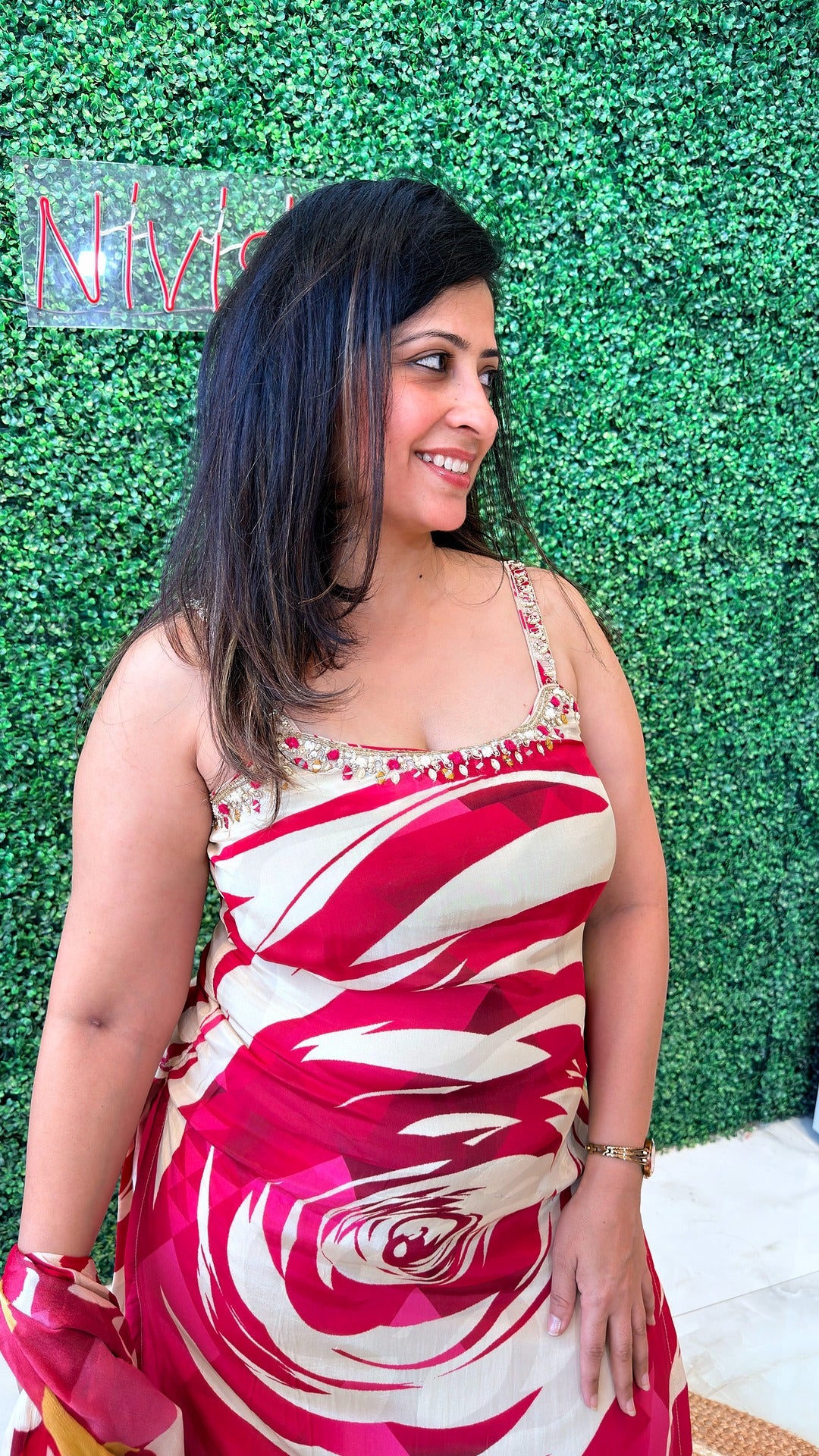 Crimson Bloom Stitched Crape Suit Set