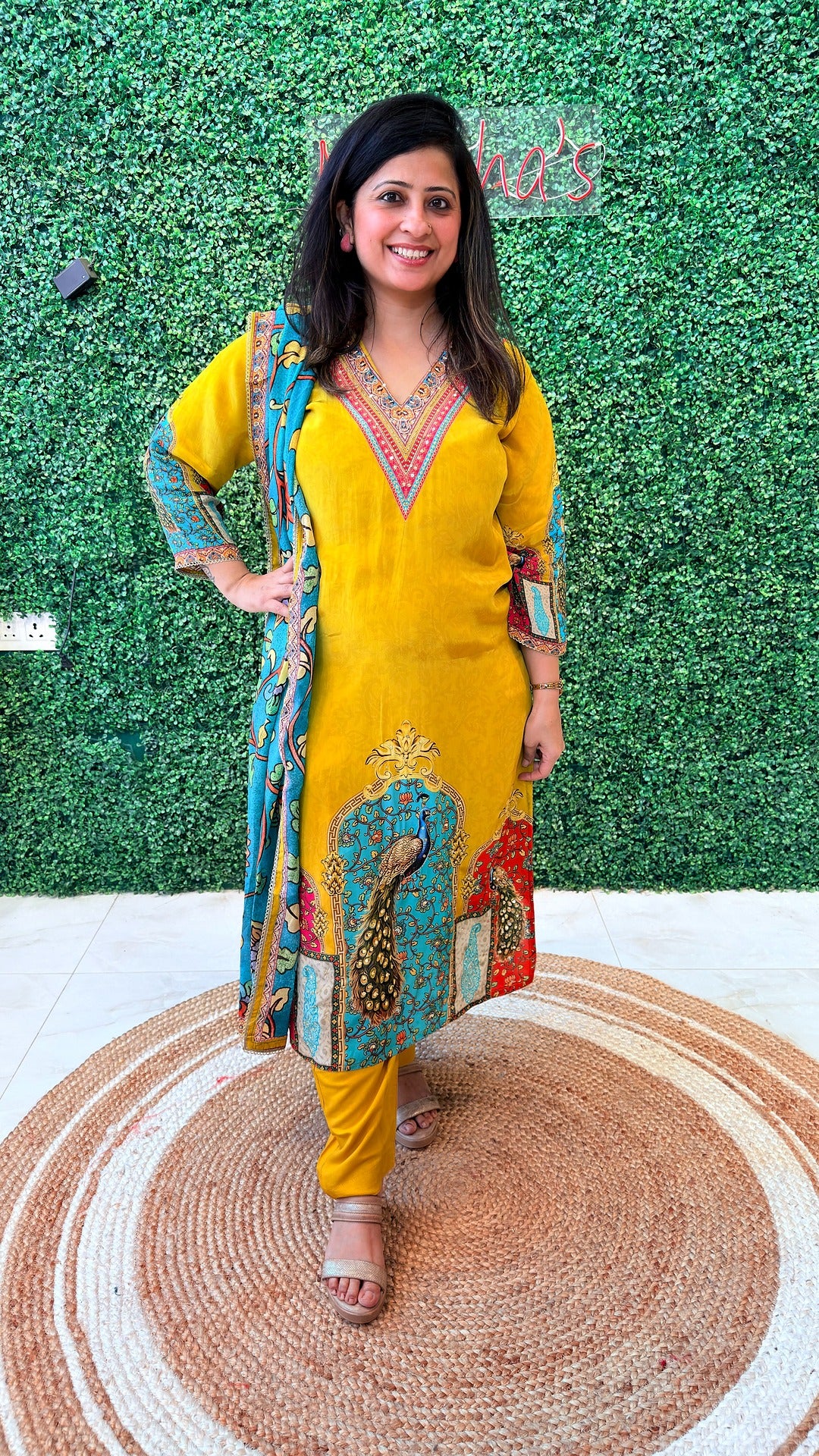 Golden Cascade Digital Crape Suit Set