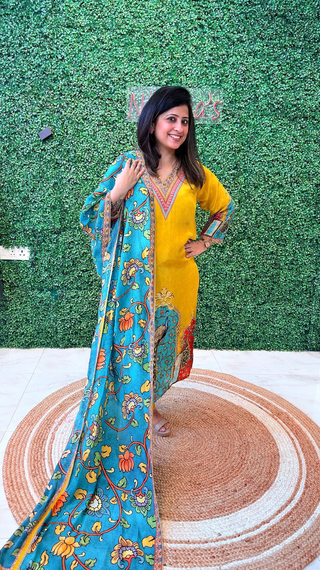 Golden Cascade Digital Crape Suit Set