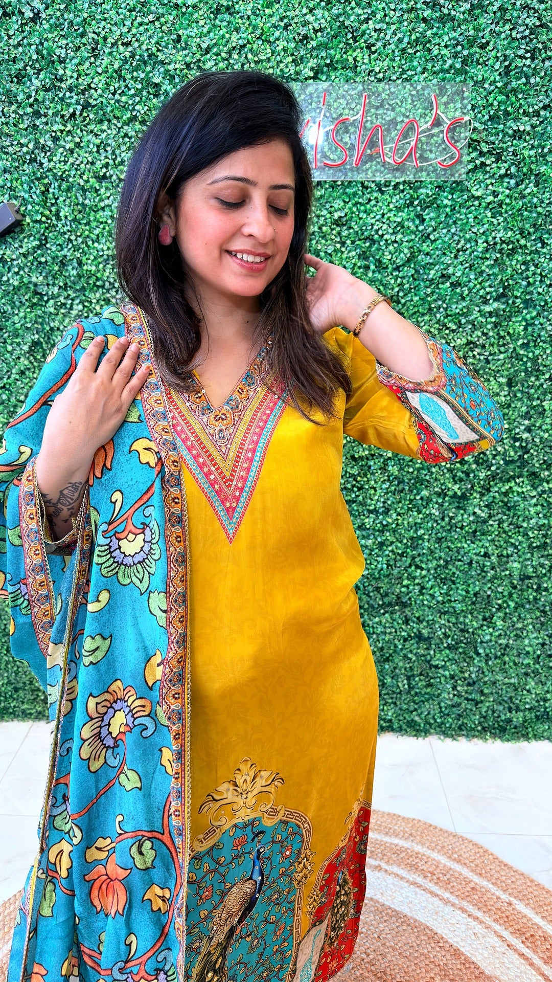 Golden Cascade Digital Crape Suit Set