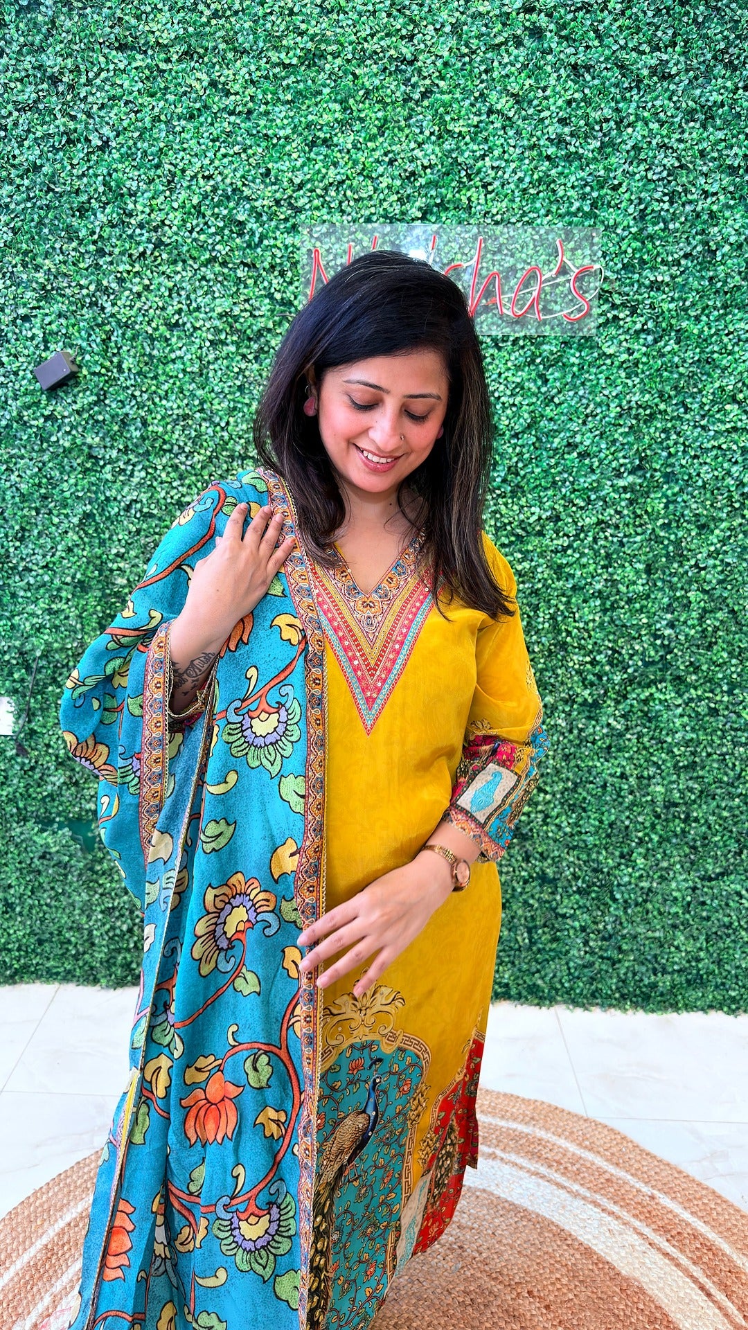 Golden Cascade Digital Crape Suit Set