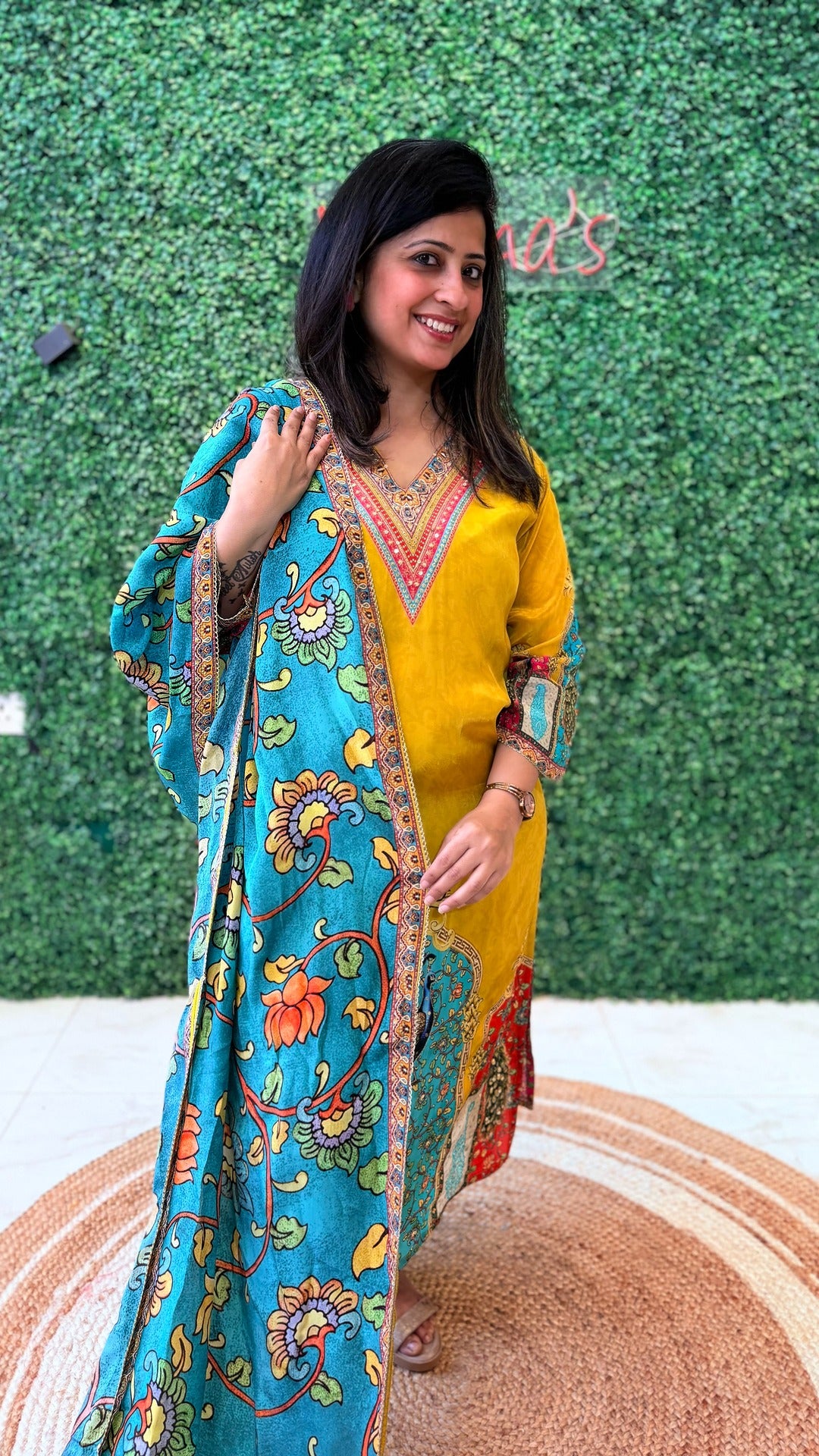 Golden Cascade Digital Crape Suit Set