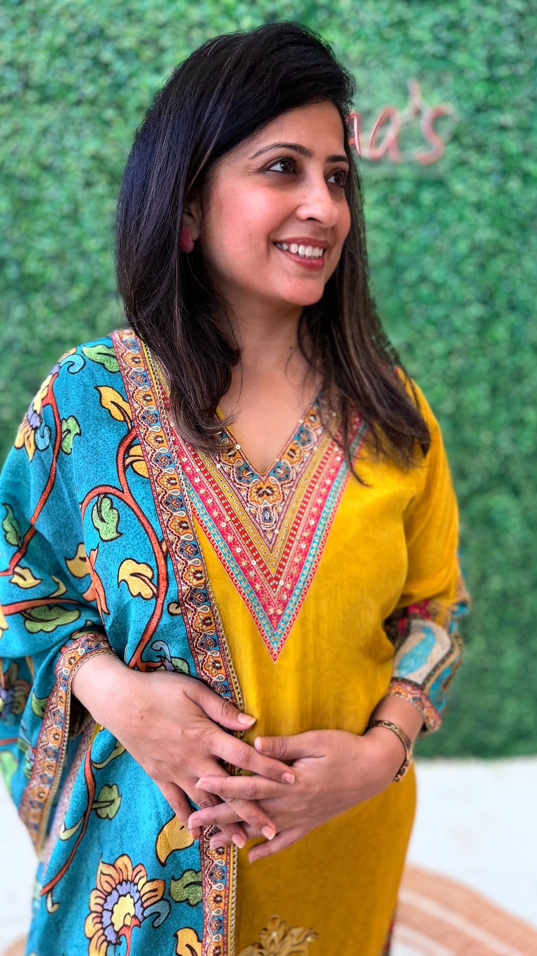 Golden Cascade Digital Crape Suit Set