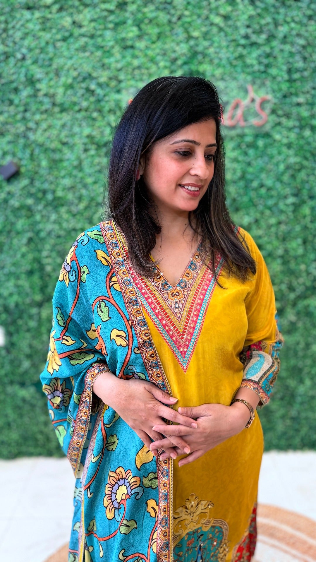 Golden Cascade Digital Crape Suit Set