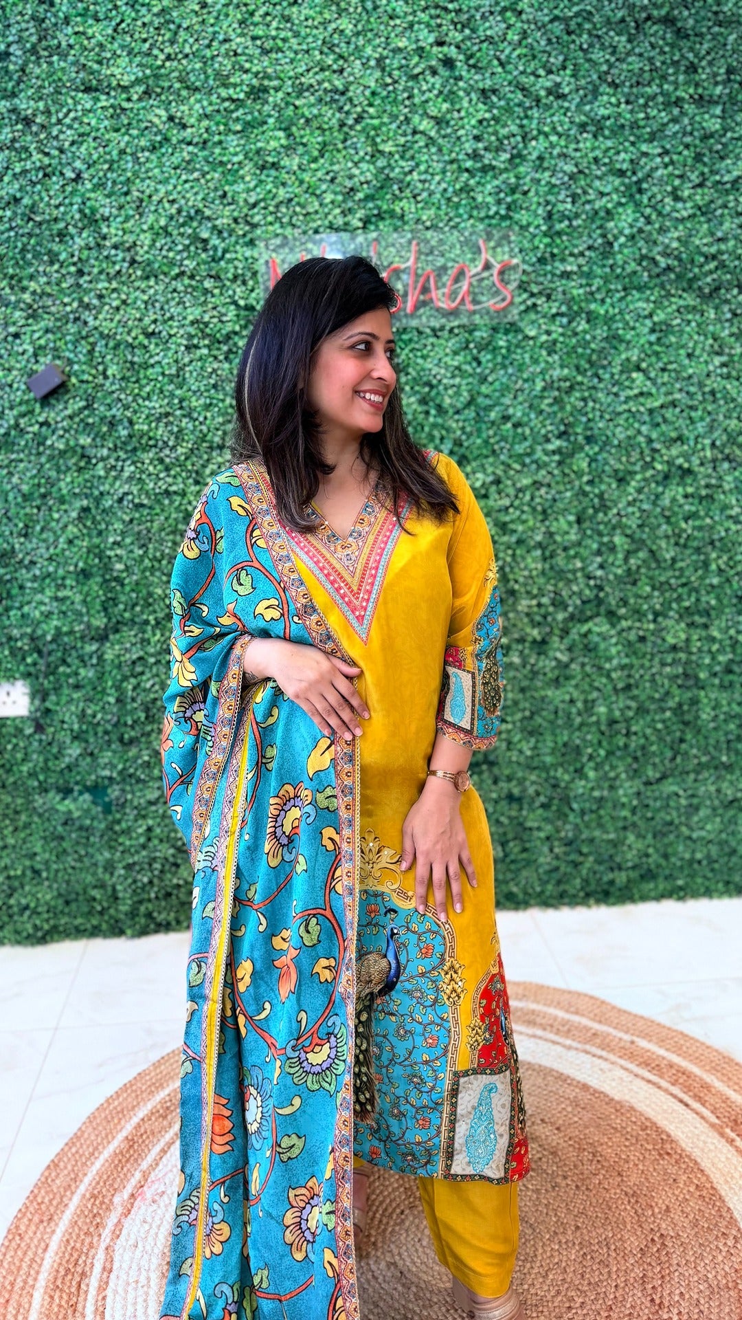 Golden Cascade Digital Crape Suit Set