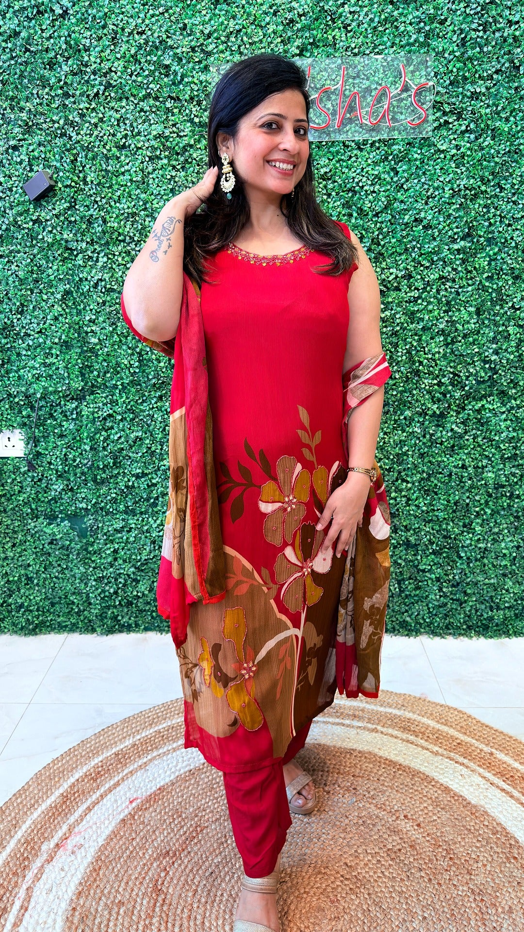 Ruby Meadow Mirror-Work Crape Suit Set