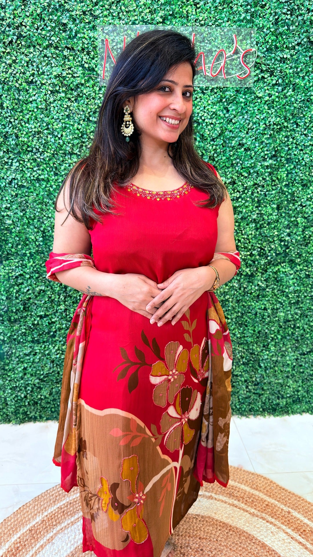 Ruby Meadow Mirror-Work Crape Suit Set