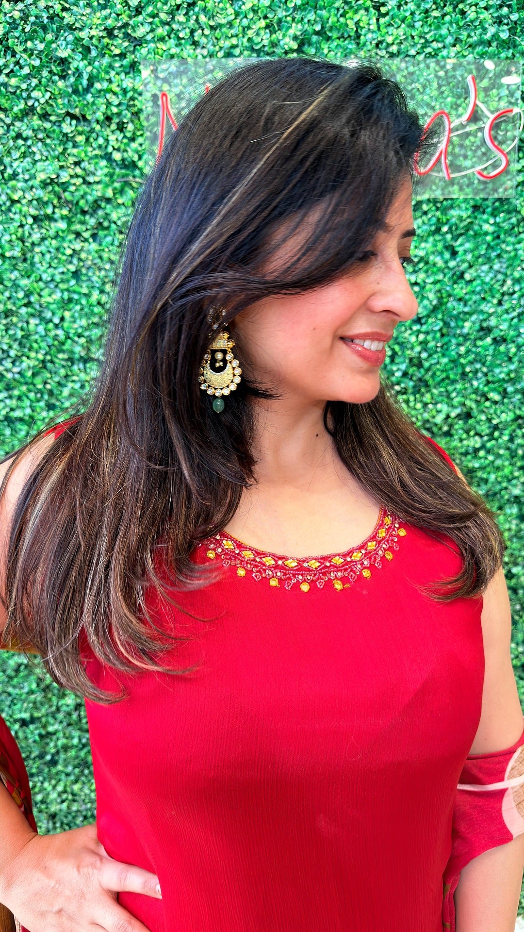 Ruby Meadow Mirror-Work Crape Suit Set