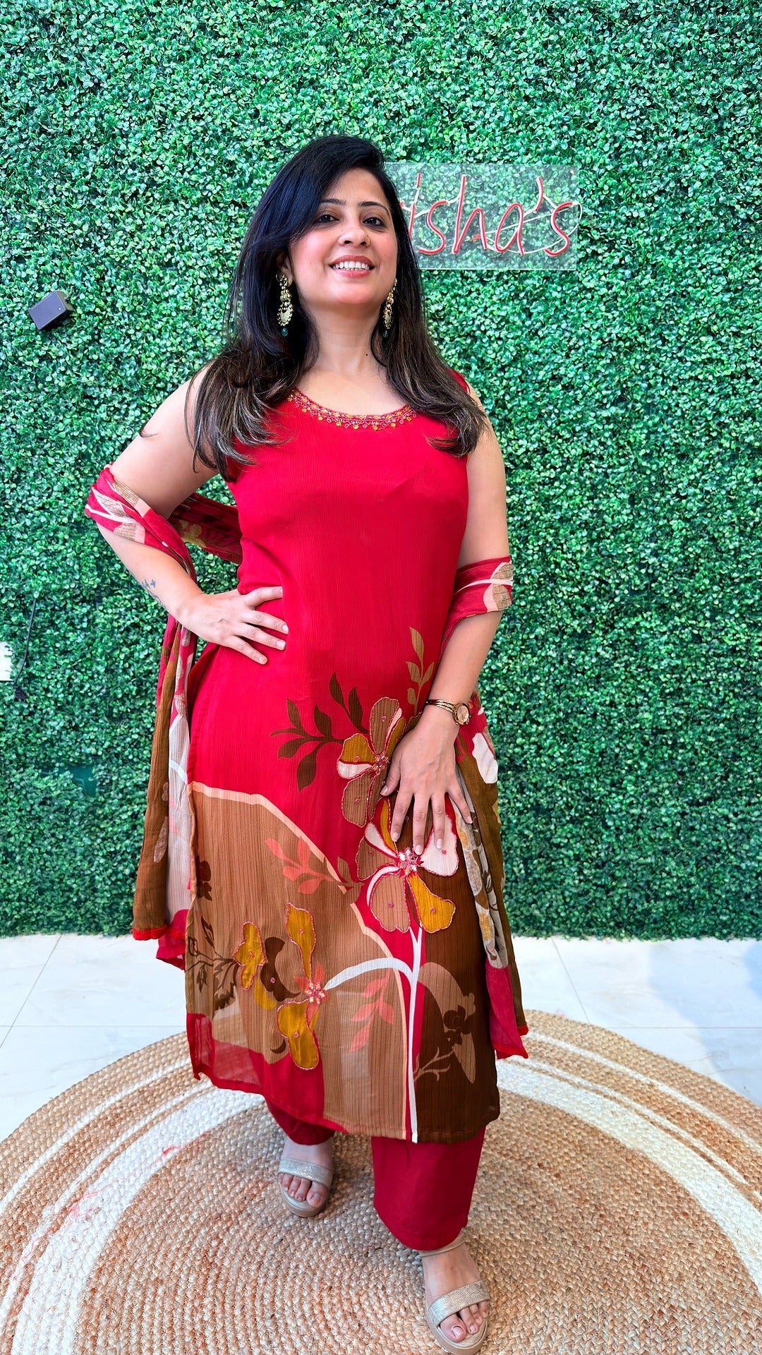 Ruby Meadow Mirror-Work Crape Suit Set