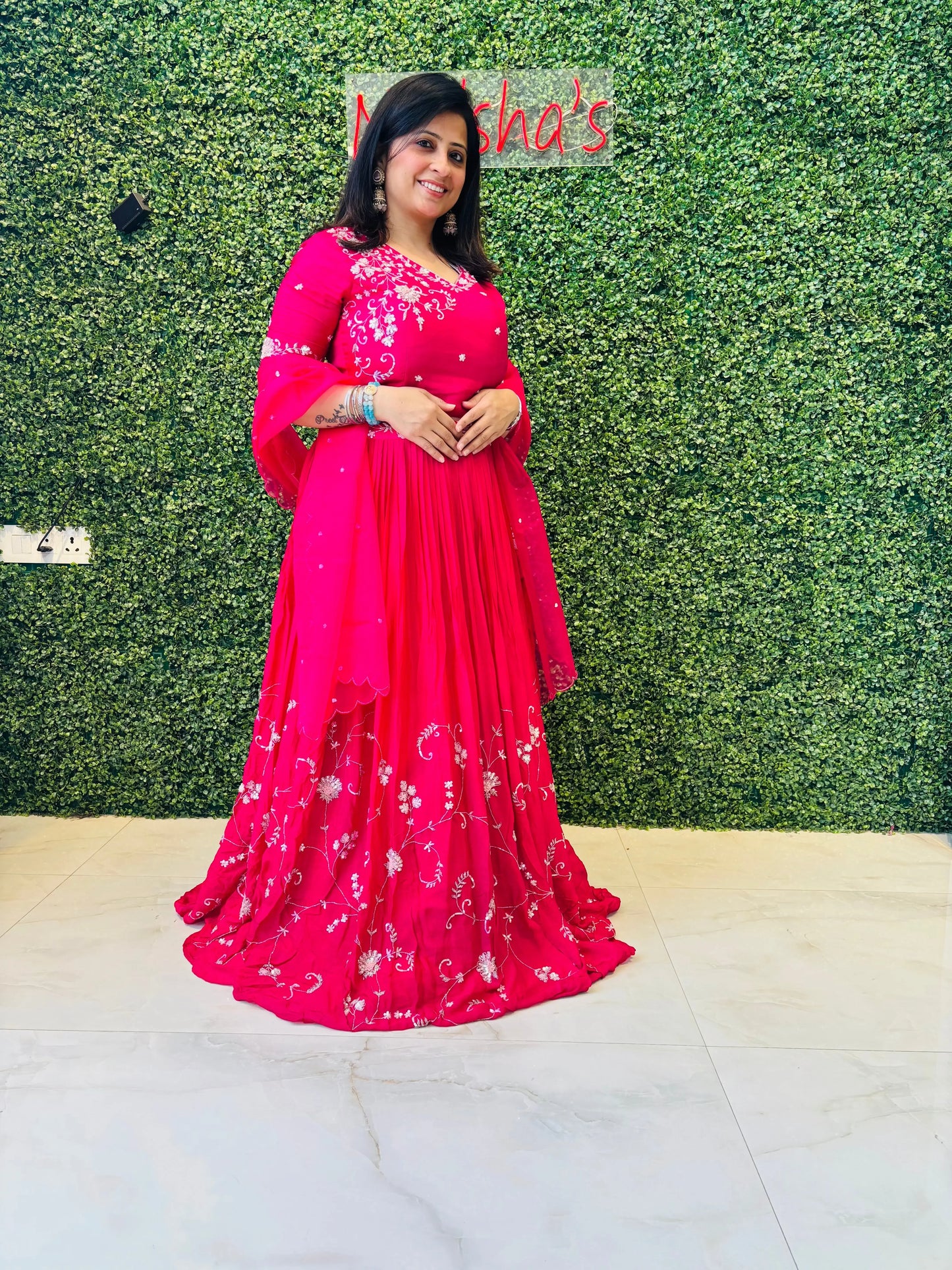 Ruhani – Vibrant Pink Embroidered Georgette Lehenga Set Nivishas - Sec46