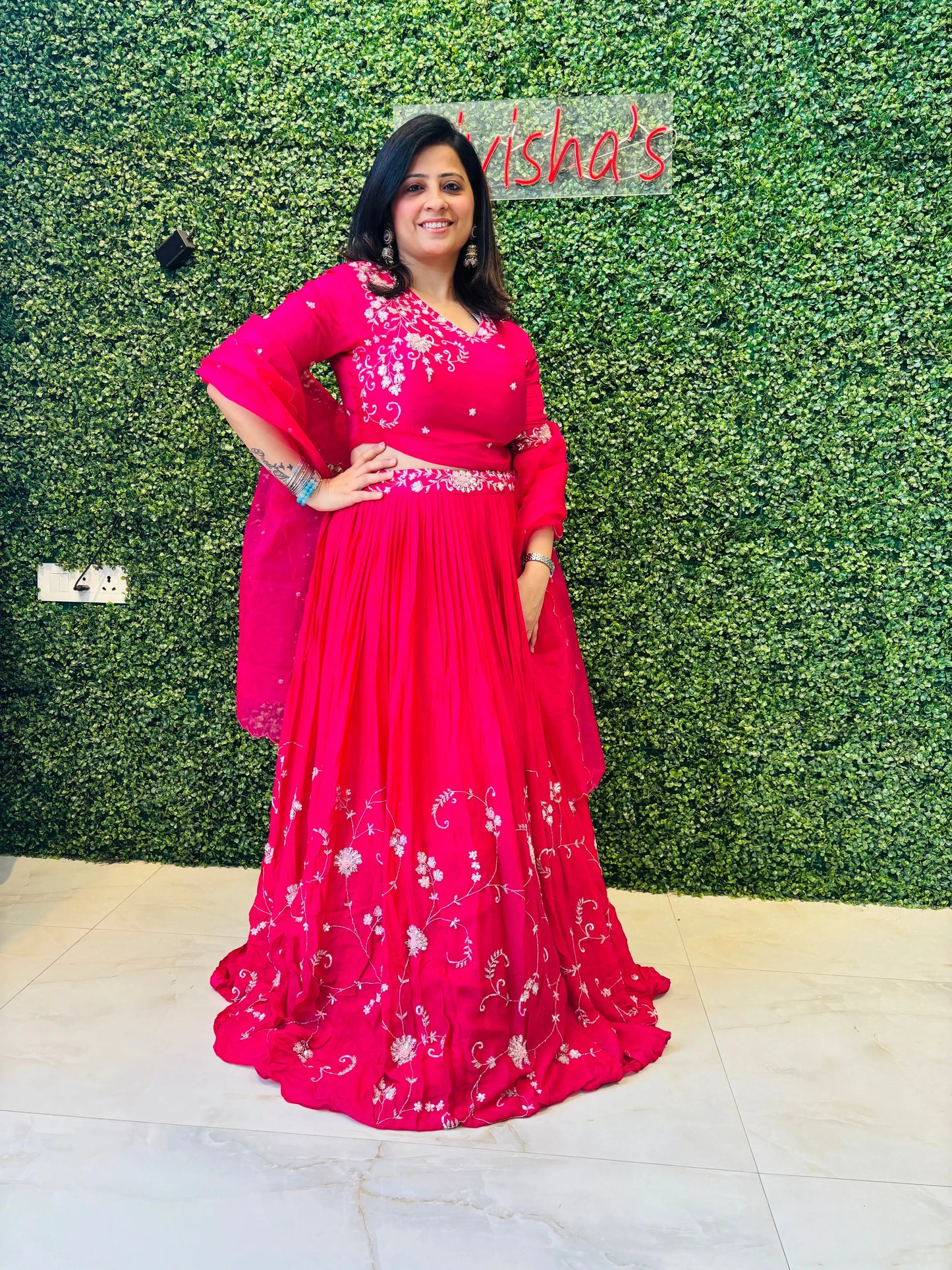 Ruhani – Vibrant Pink Embroidered Georgette Lehenga Set Nivishas - Sec46