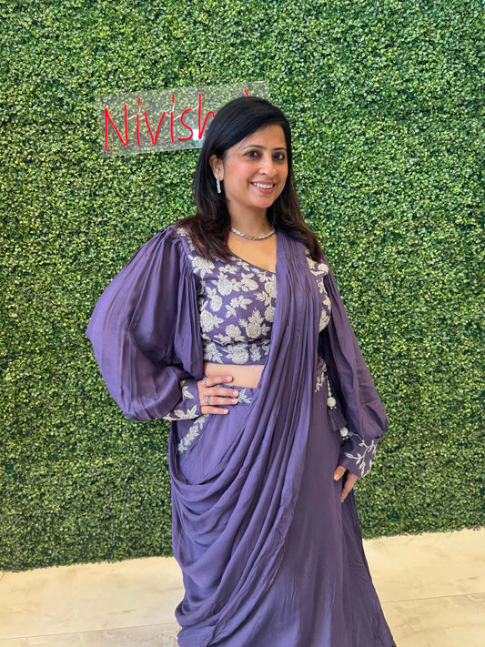 Amara – Lilac Embroidered Lehenga with Draped Dupatta Nivishas - Sec46