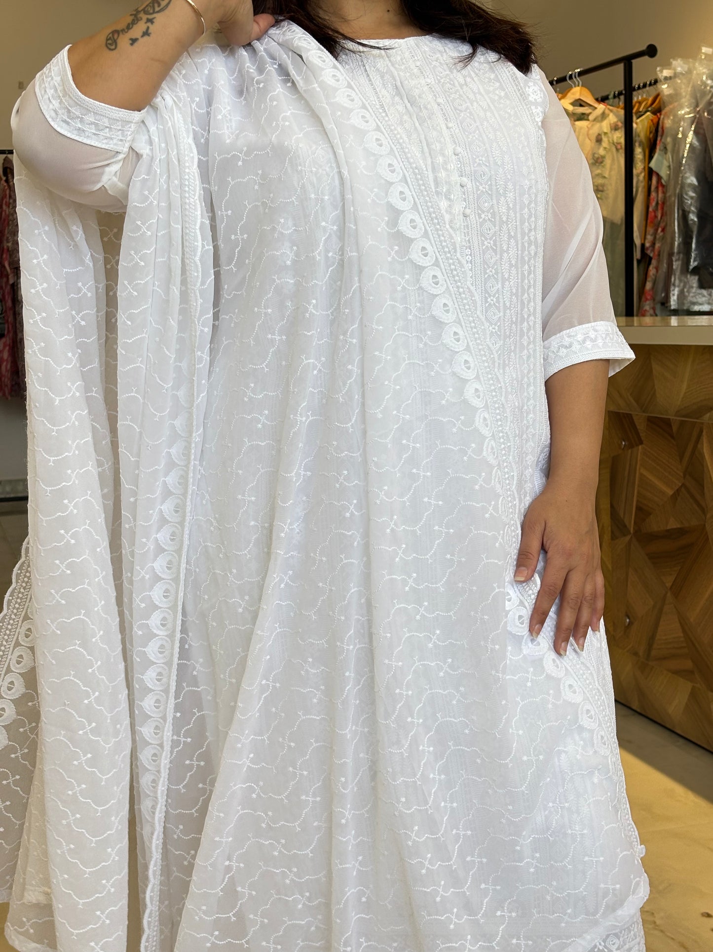 Noor – Classic White Chikankari Kurta Set with Dupatta Nivishas - Sec46