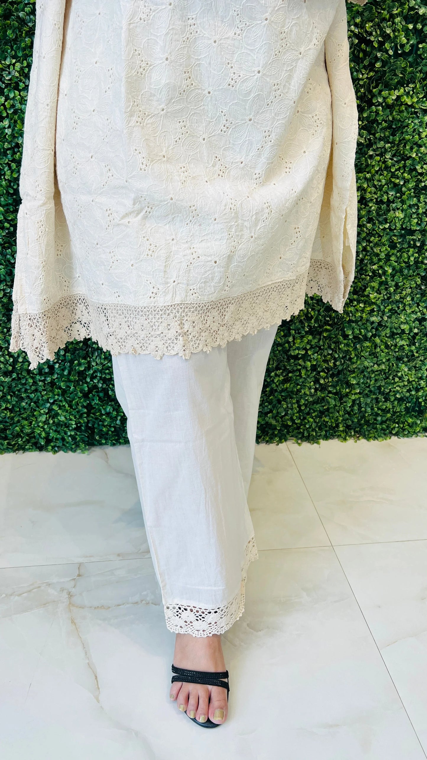 Ivory Bloom Essence – Schiffli Embroidered Co-ord Set Nivishas - Sec46
