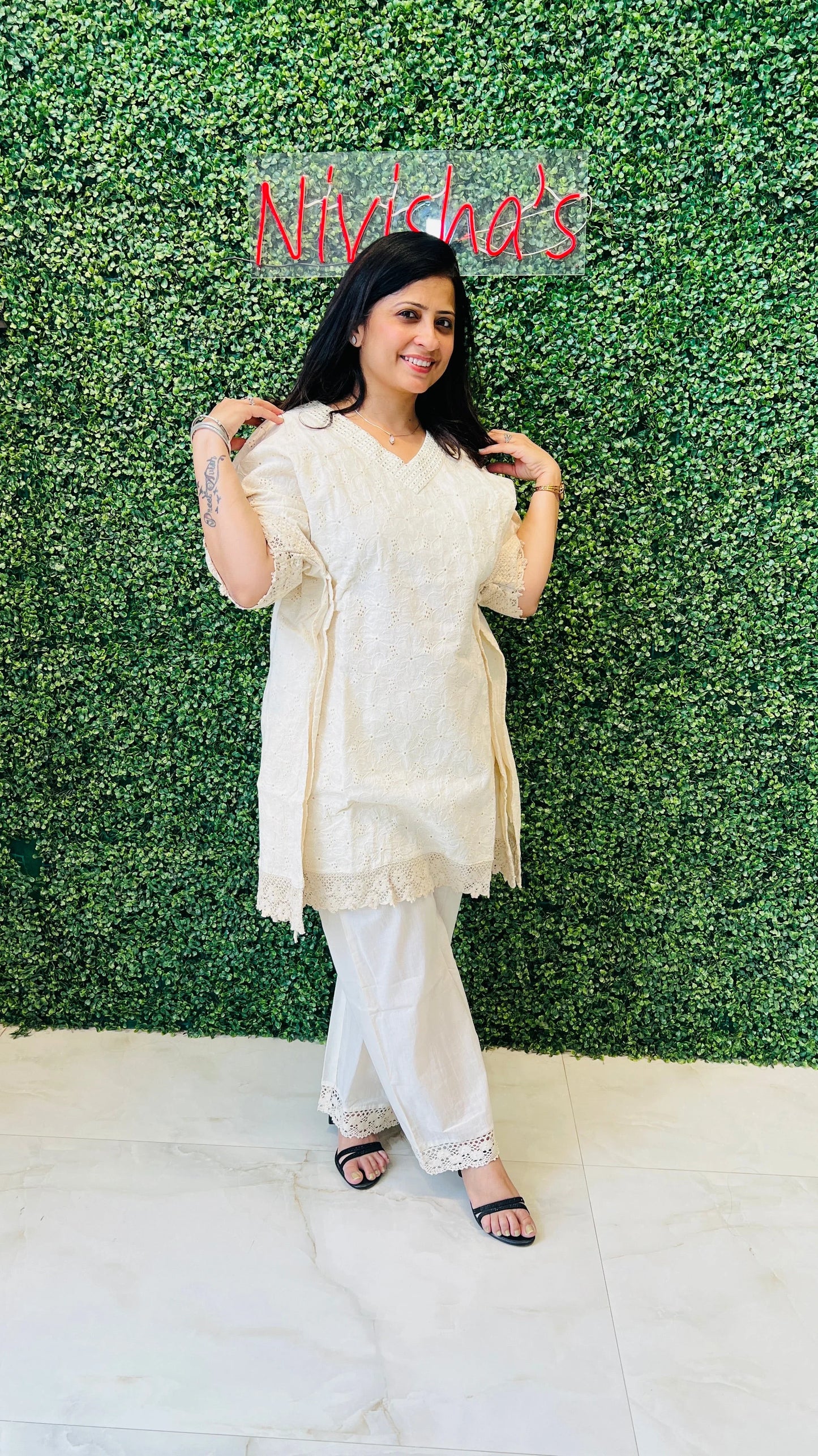Ivory Bloom Essence – Schiffli Embroidered Co-ord Set Nivishas - Sec46