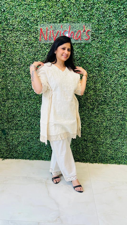 Ivory Bloom Essence – Schiffli Embroidered Co-ord Set Nivishas - Sec46