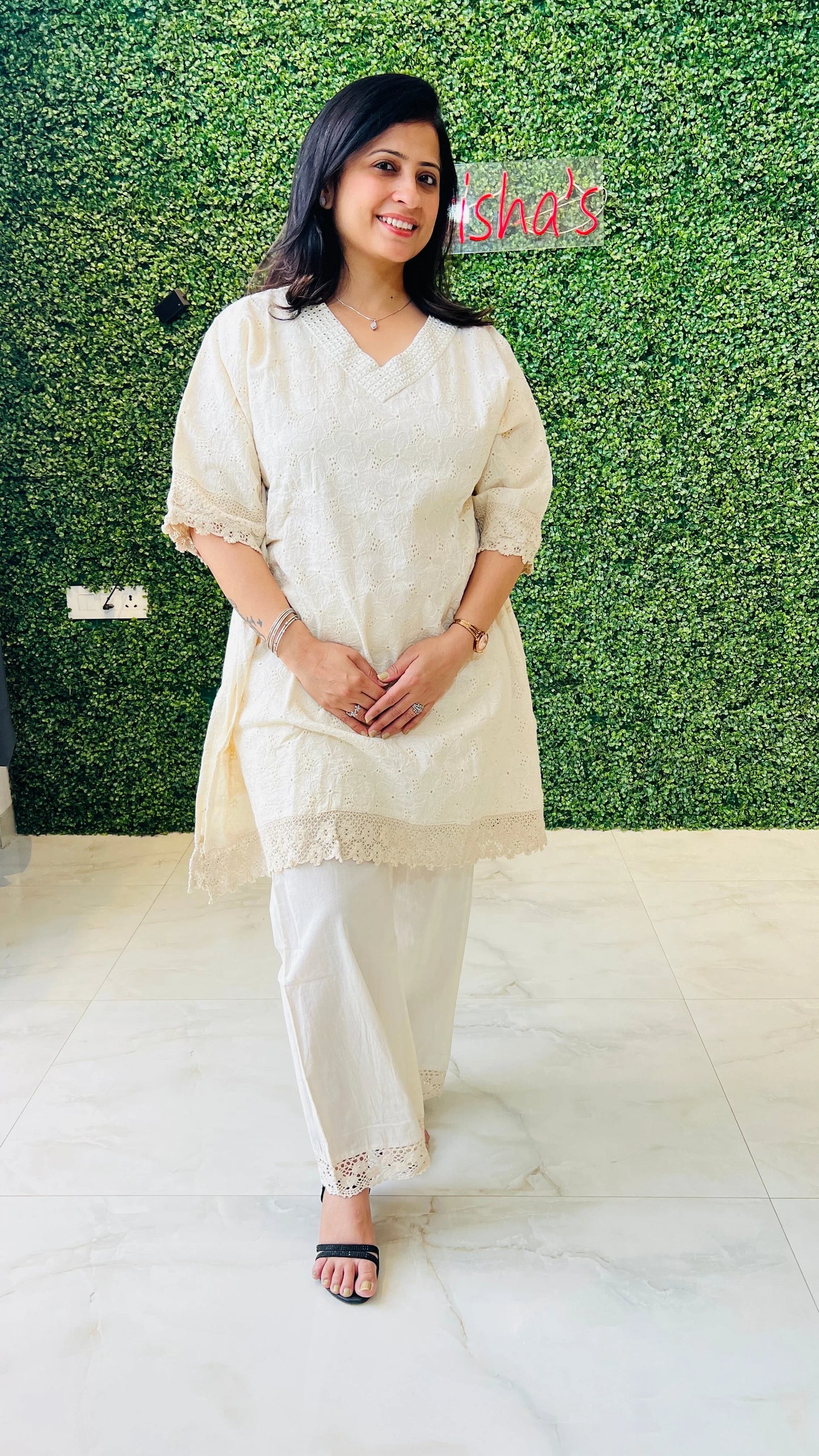 Ivory Bloom Essence – Schiffli Embroidered Co-ord Set Nivishas - Sec46