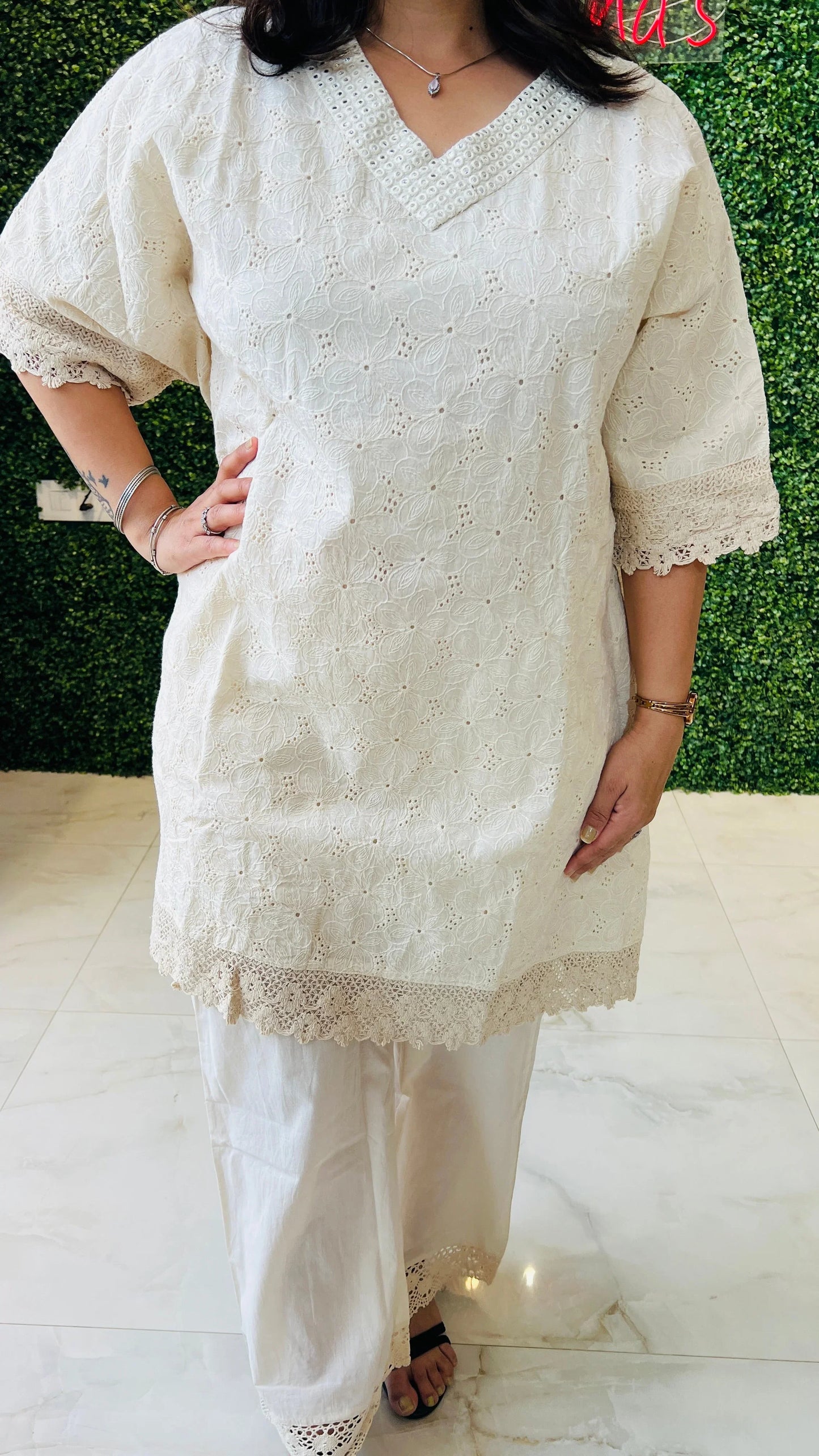 Ivory Bloom Essence – Schiffli Embroidered Co-ord Set Nivishas - Sec46