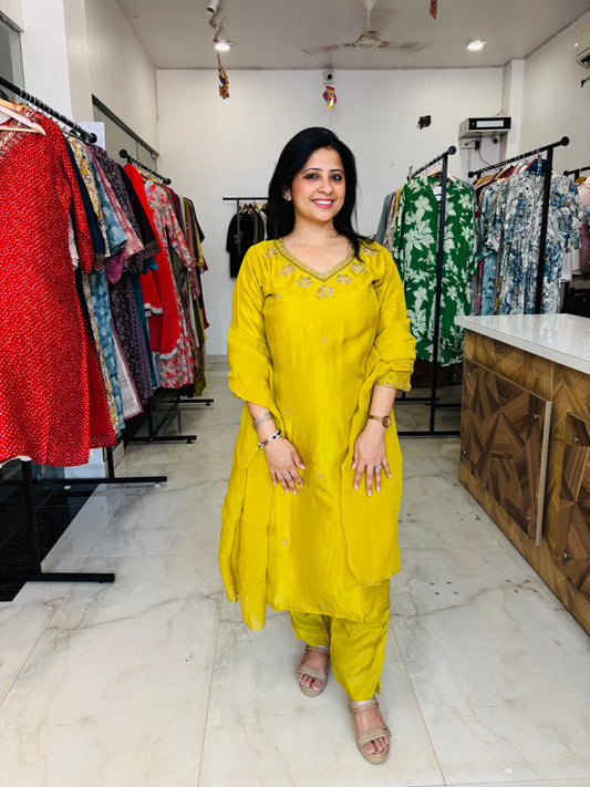 Golden Sunrise – Mustard Yellow Kurta Set with Sequin Detail Nivishas - Sec46