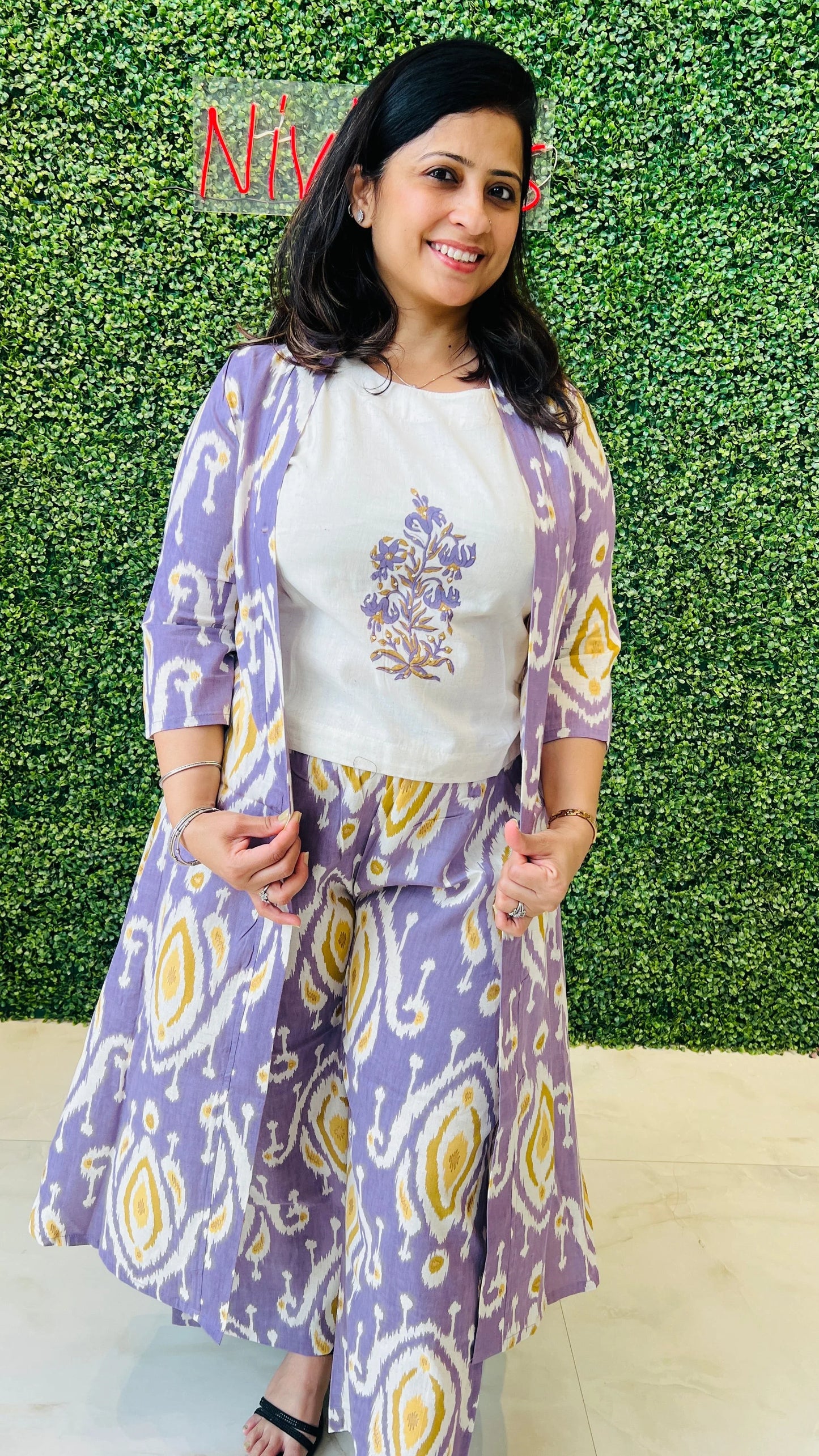 Lavender Ikat Bloom – 3-Piece Coord Set Light Purple Print Nivishas - Sec46