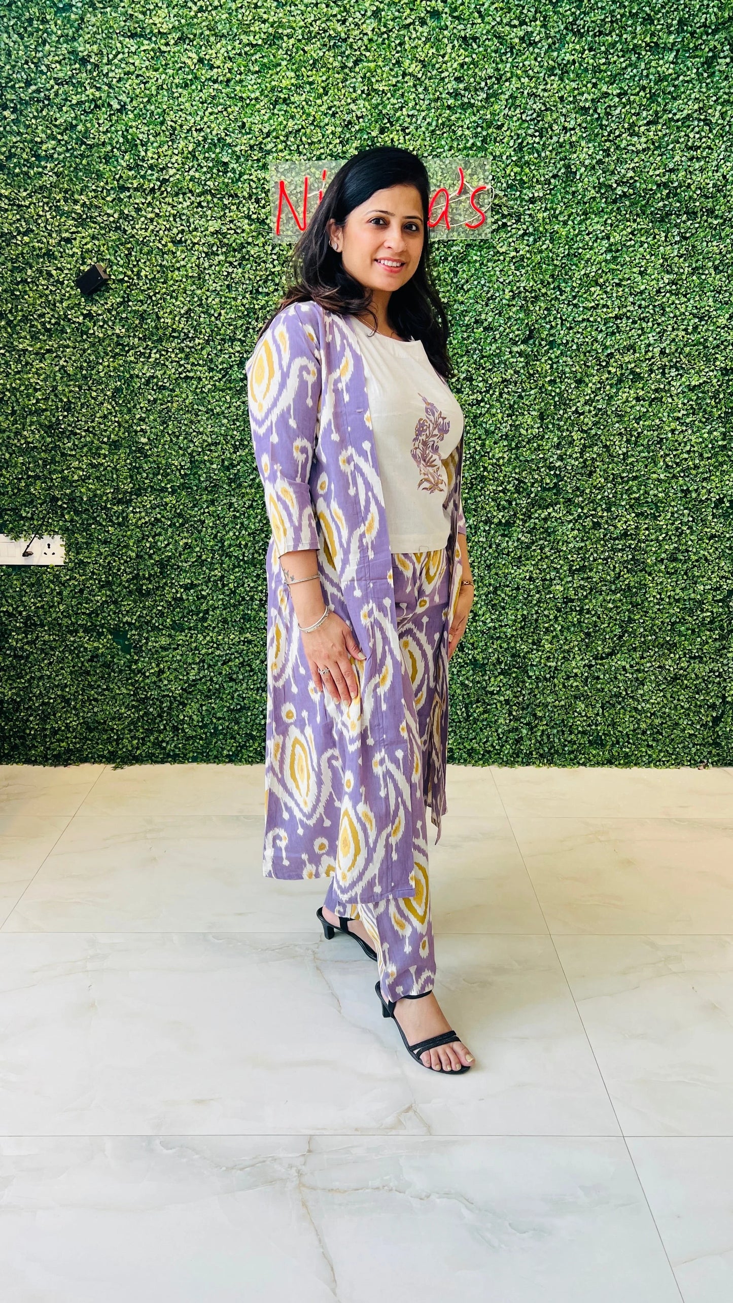 Lavender Ikat Bloom – 3-Piece Coord Set Light Purple Print Nivishas - Sec46